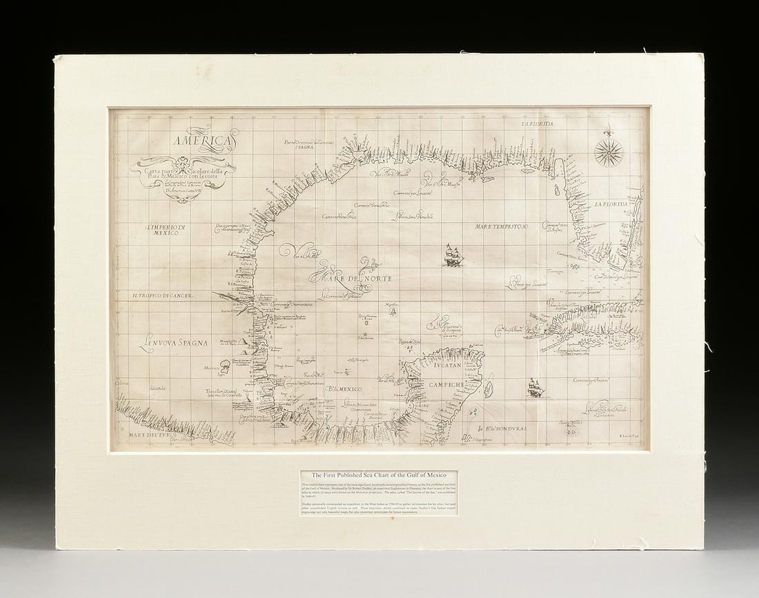 AN ANTIQUE MAP, "America, Carta Particolare della Baia: AN ANTIQUE MAP, "America, Carta Particolare della Baia di Messico con la Costa," FLORENCE, 1645-1647, copper plate engraving on paper, "La longitudine comincia da l'isola di pico d'Asores d'America ca