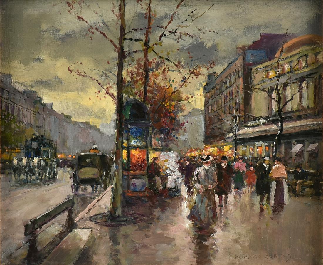 ÉDOUARD CORTÈS (French 1882-1969) A PAINTING, "Théâtre: ÉDOUARD CORTÈS (French 1882-1969) A PAINTING, "Théâtre du Gymnase Marie Bell on the Bonne Nouvelle," oil on canvas, signed L/R. 16" x 20" Provenance: Private Collection, Washington State