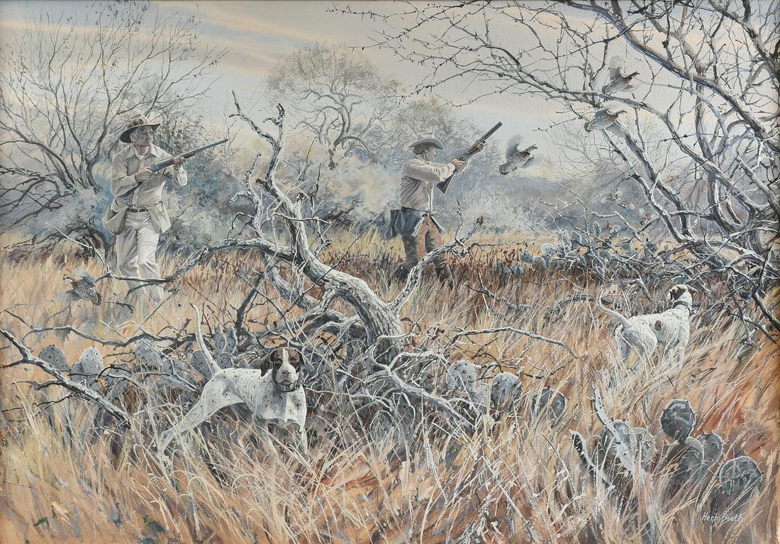 HERB BOOTH (American/Texas 1942-2014) A PAINTING, "In: HERB BOOTH (American/Texas 1942-2014) A PAINTING, "In the Brush," watercolor on paper, signed L/R. 29" x 41"