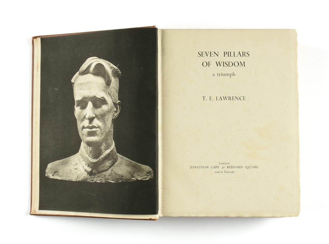 T.E. LAWRENCE (British 1888-1935) "SEVEN PILLARS OF: T.E. LAWRENCE (British 1888-1935) "SEVEN PILLARS OF WISDOM a triumph," JONATHAN CAPE, LONDON, 1935, Alden Press, Oxford, England, first edition from general circulation printing, frontispiece portrait