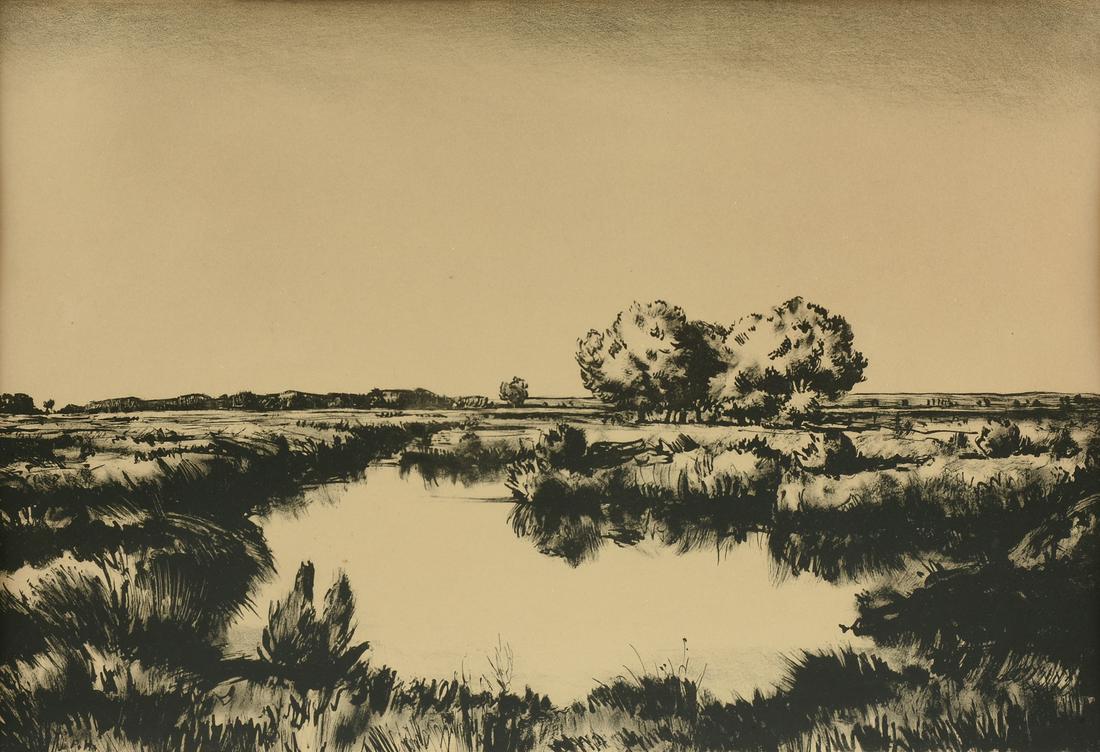 PETER HURD (American 1904-1984) A PRINT, "The Pecos: PETER HURD (American 1904-1984) A PRINT, "The Pecos Valley-New Mexico," a lithograph, signed in pencil in L/R margin, "Peter Hurd," titled and numbered in pencil L/L margin, 20/50. 14 1/2" x 20 1/2"