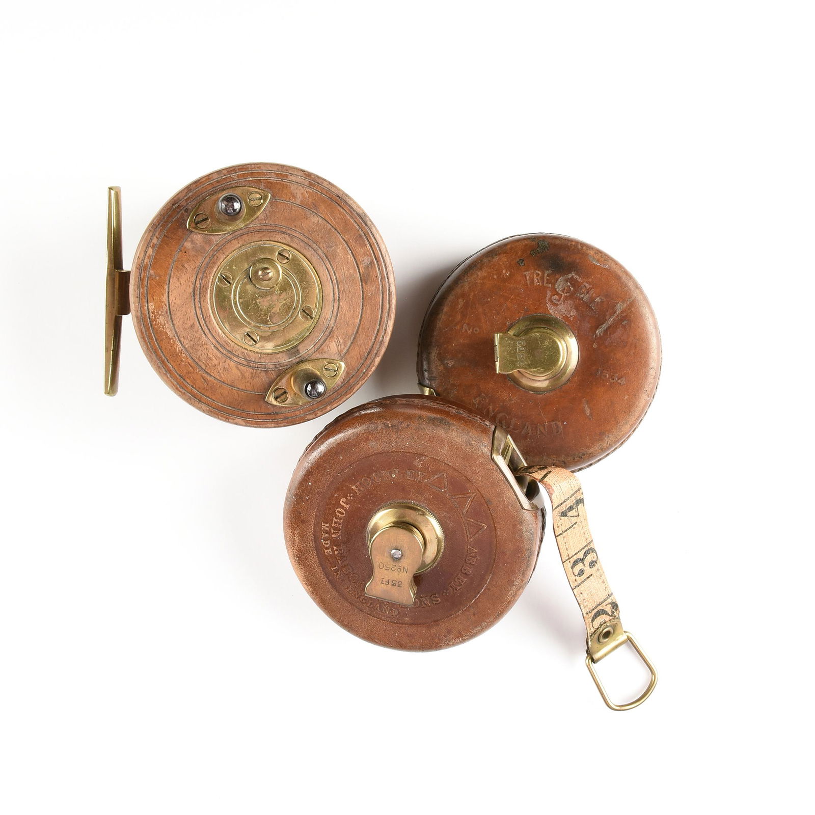 A GROUP OF TWO VINTAGE ENGLISH TAPE MEASURES AND ONE (1 of 8)