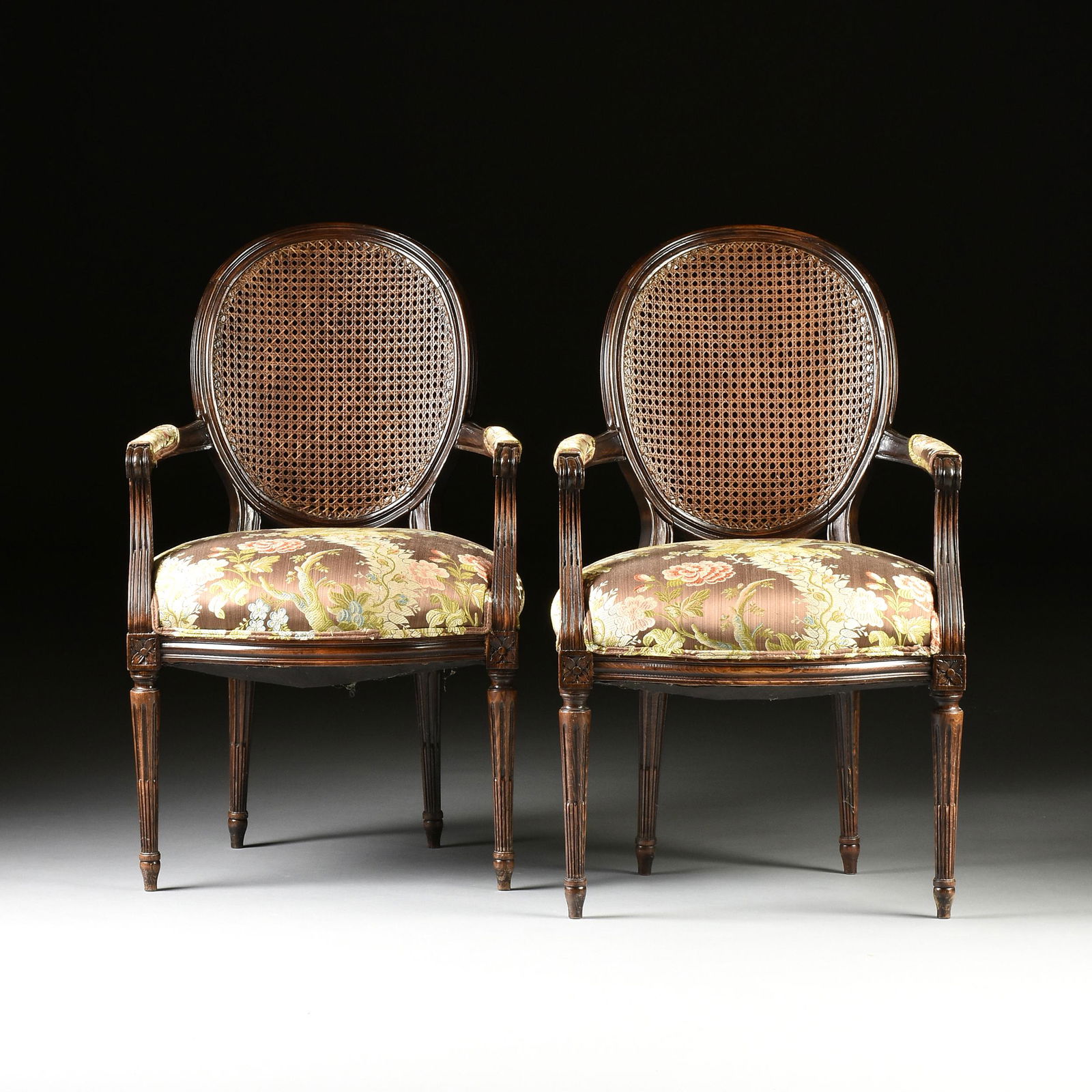 A PAIR OF LOUIS XVI STYLE CANE BACK AND UPHOLSTERED (1 of 11)