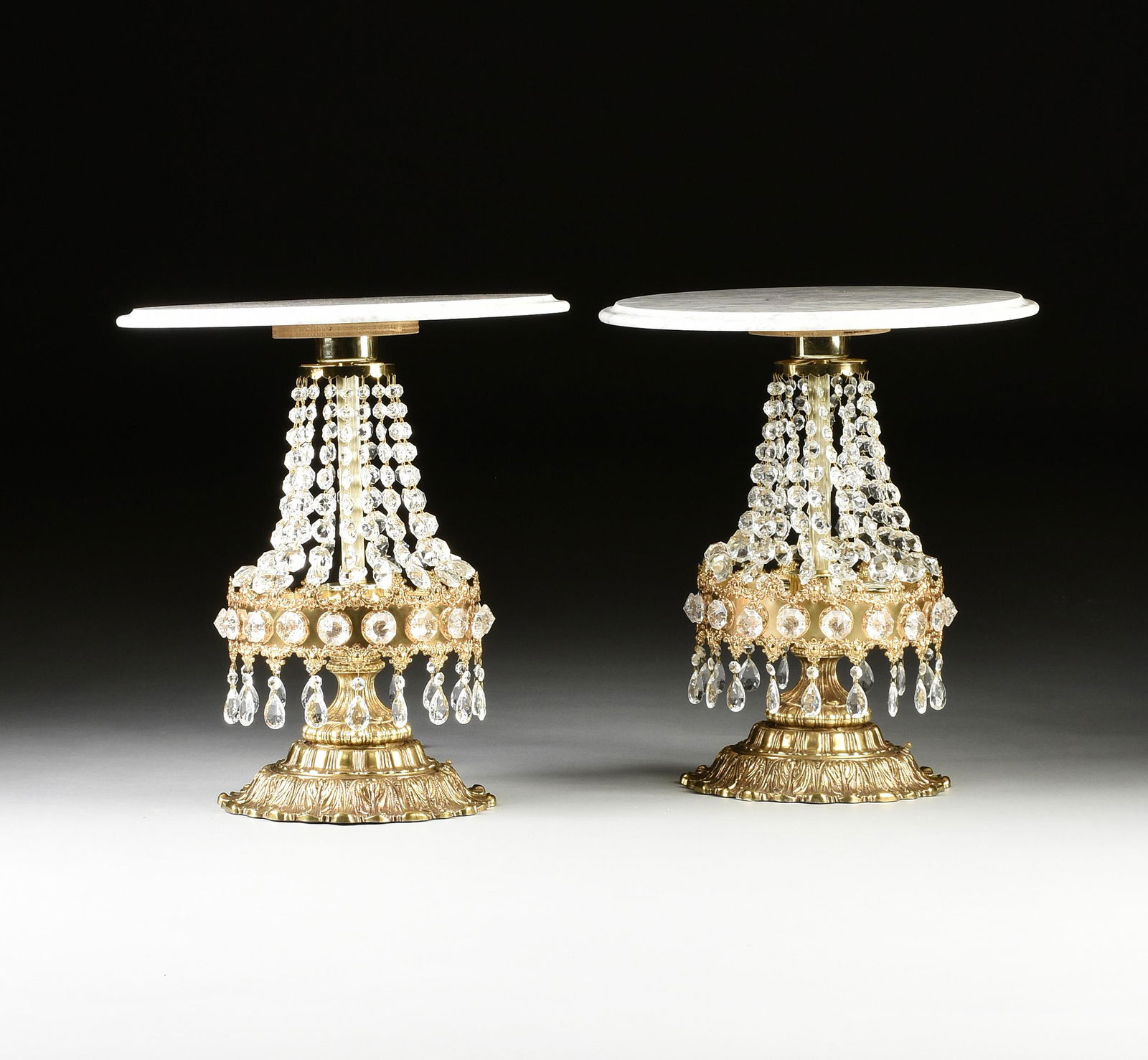 A PAIR OF ITALIAN HOLLYWOOD REGENCY STYLE MARBLE TOPPED (1 of 8)