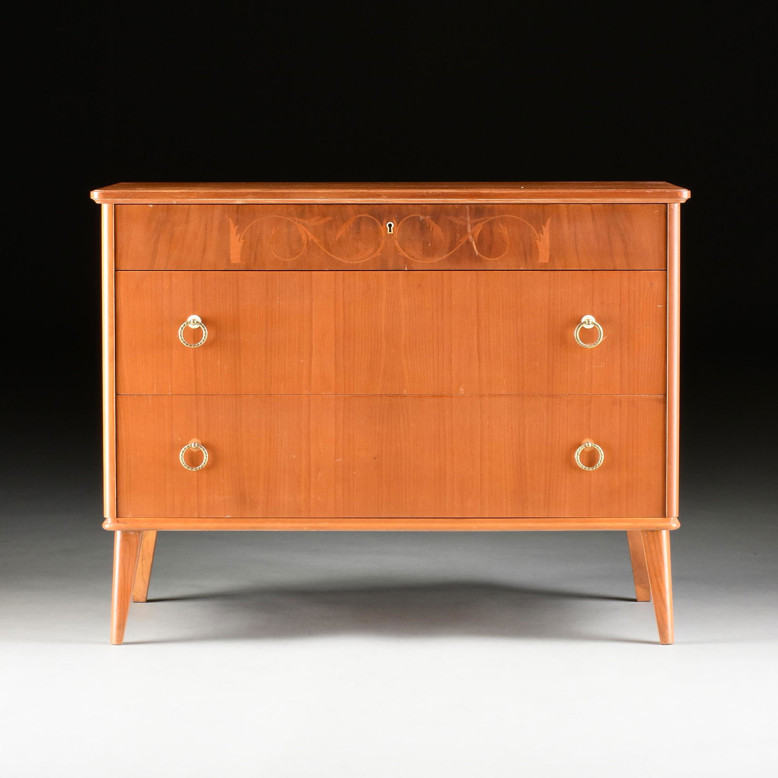 A MID-CENTURY MODERN MARQUETRY INLAID BIRCH CHEST OF (1 of 8)