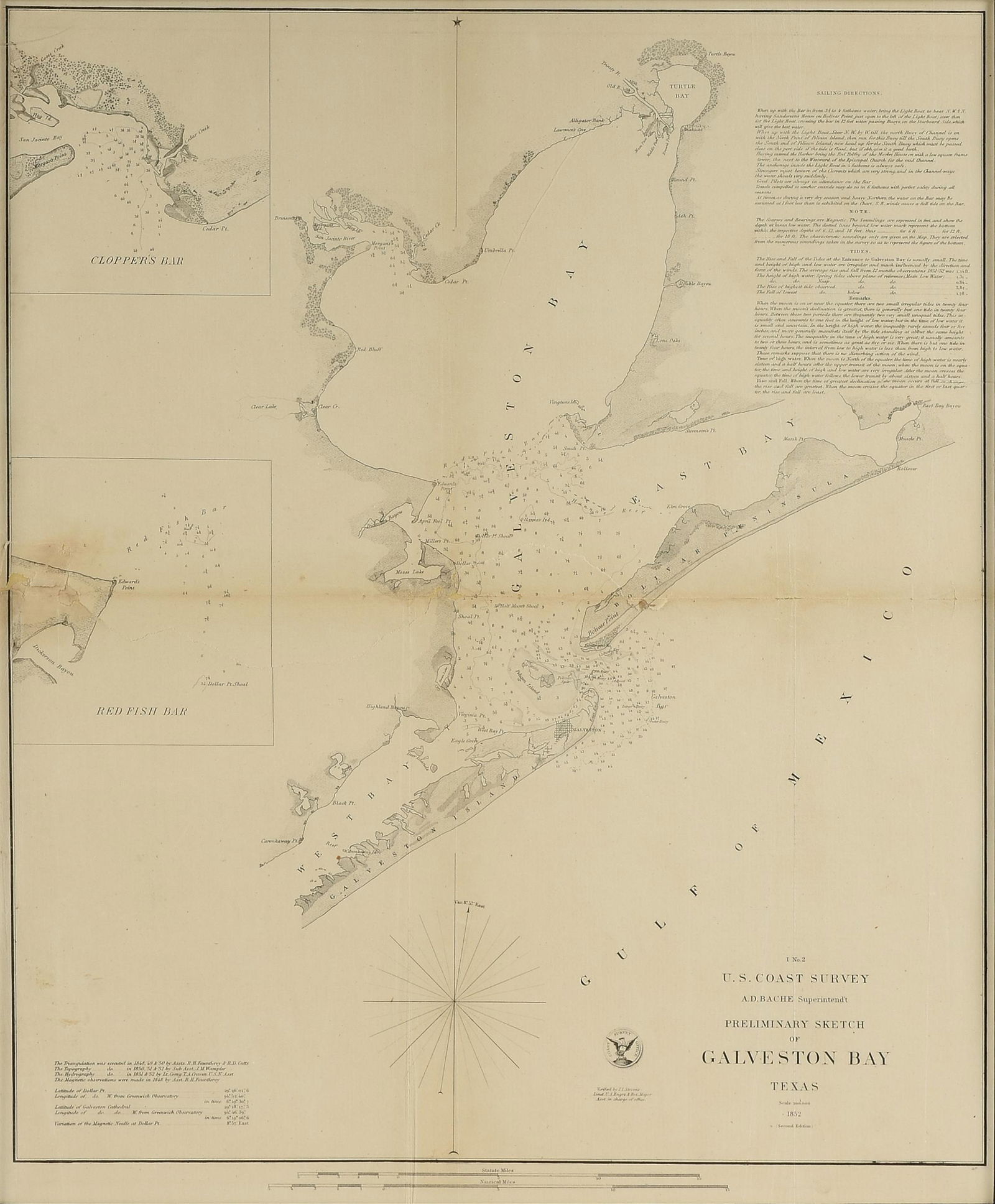 AN ANTIQUE SURVEY MAP, "U.S. Coast Survey: Preliminary (1 of 16)