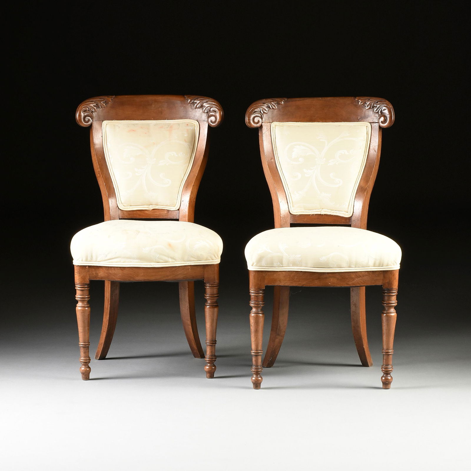 A SET OF THREE LOUIS PHILIPPE CARVED WALNUT SIDE CHAIRS (1 of 9)