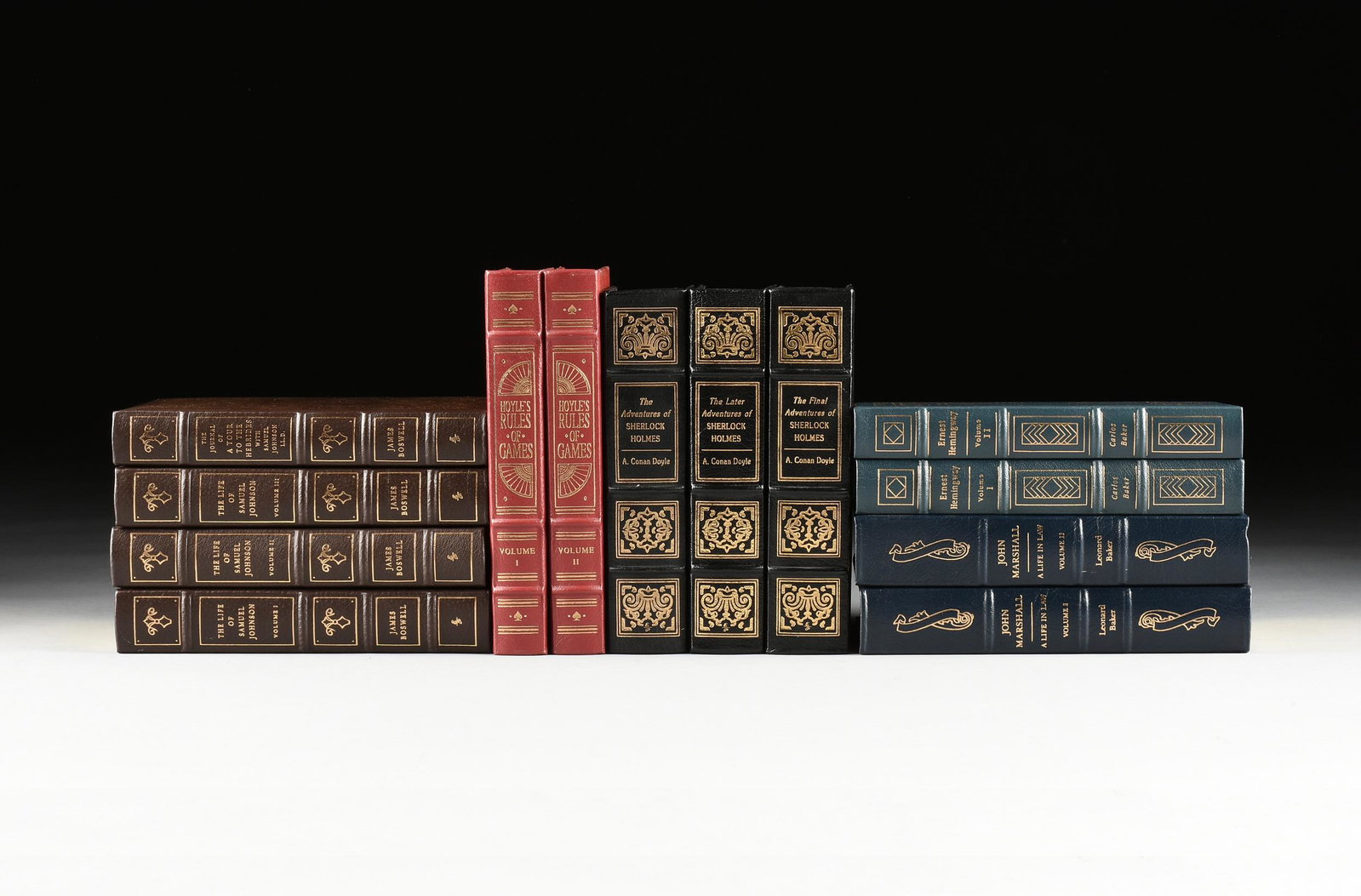 A GROUP OF THIRTEEN EASTON PRESS CLASSIC LIBRARY: A GROUP OF THIRTEEN EASTON PRESS CLASSIC LIBRARY TITLES, LATE 20TH CENTURY gilt embossed genuine leather bound works including "The Adventures of Sherlock Holmes," by A. Conan Doyle; "A life in Law," 