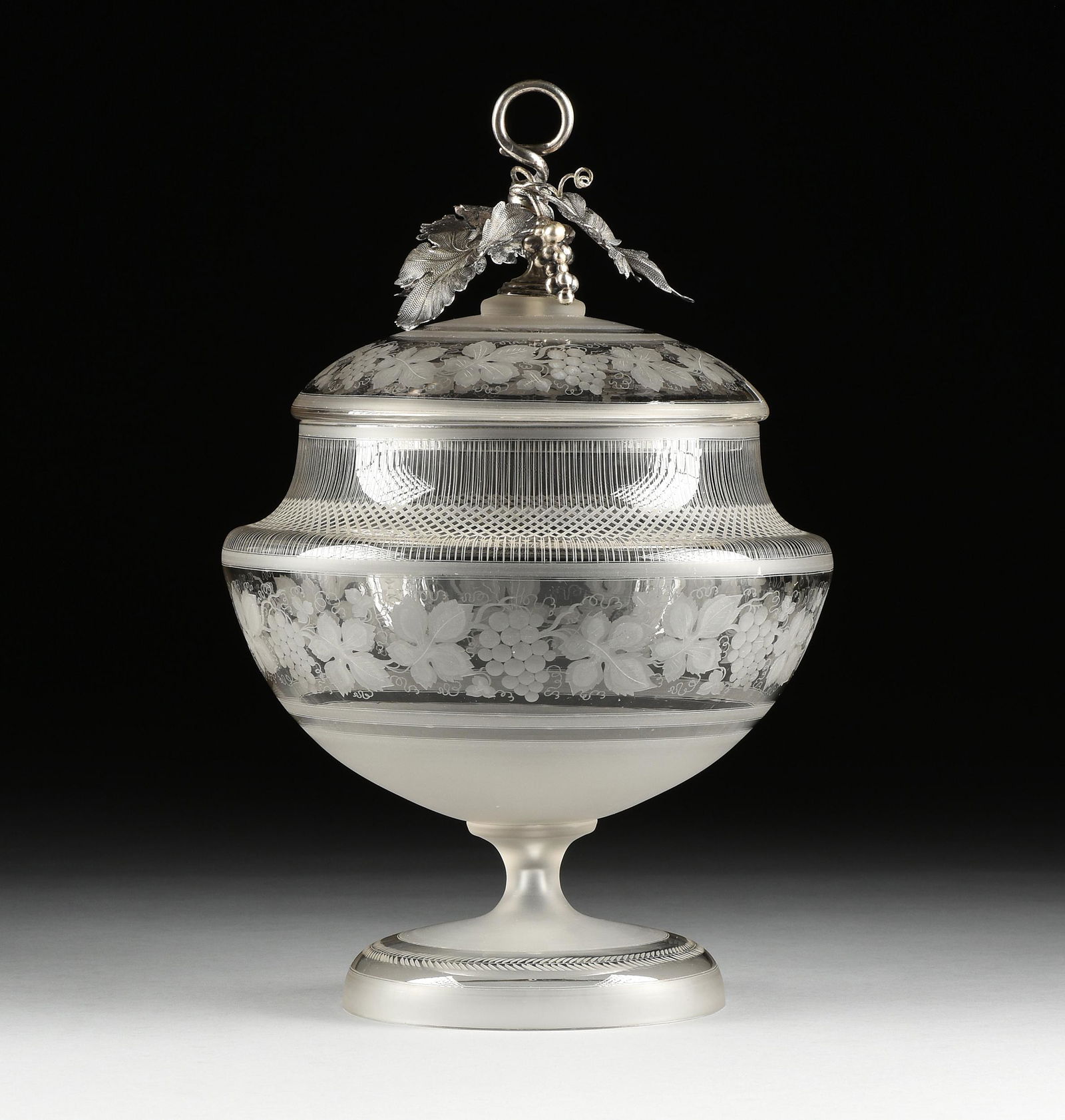 A DUTCH SILVER MOUNTED ETCHED AND LIDDED GLASS PUNCH (1 of 5)