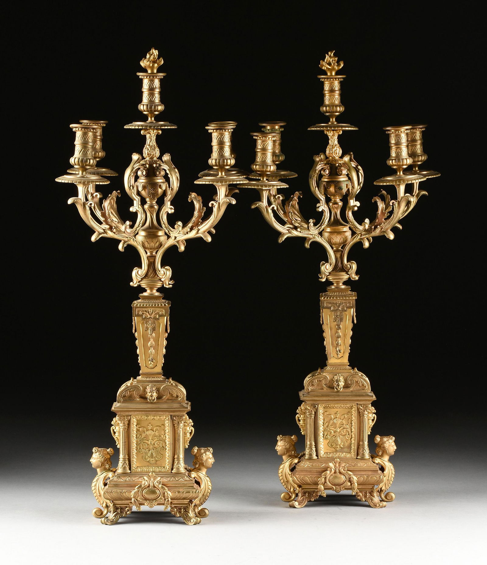 A PAIR OF RENAISSANCE REVIVAL GILT BRONZE FIVE LIGHT (1 of 19)