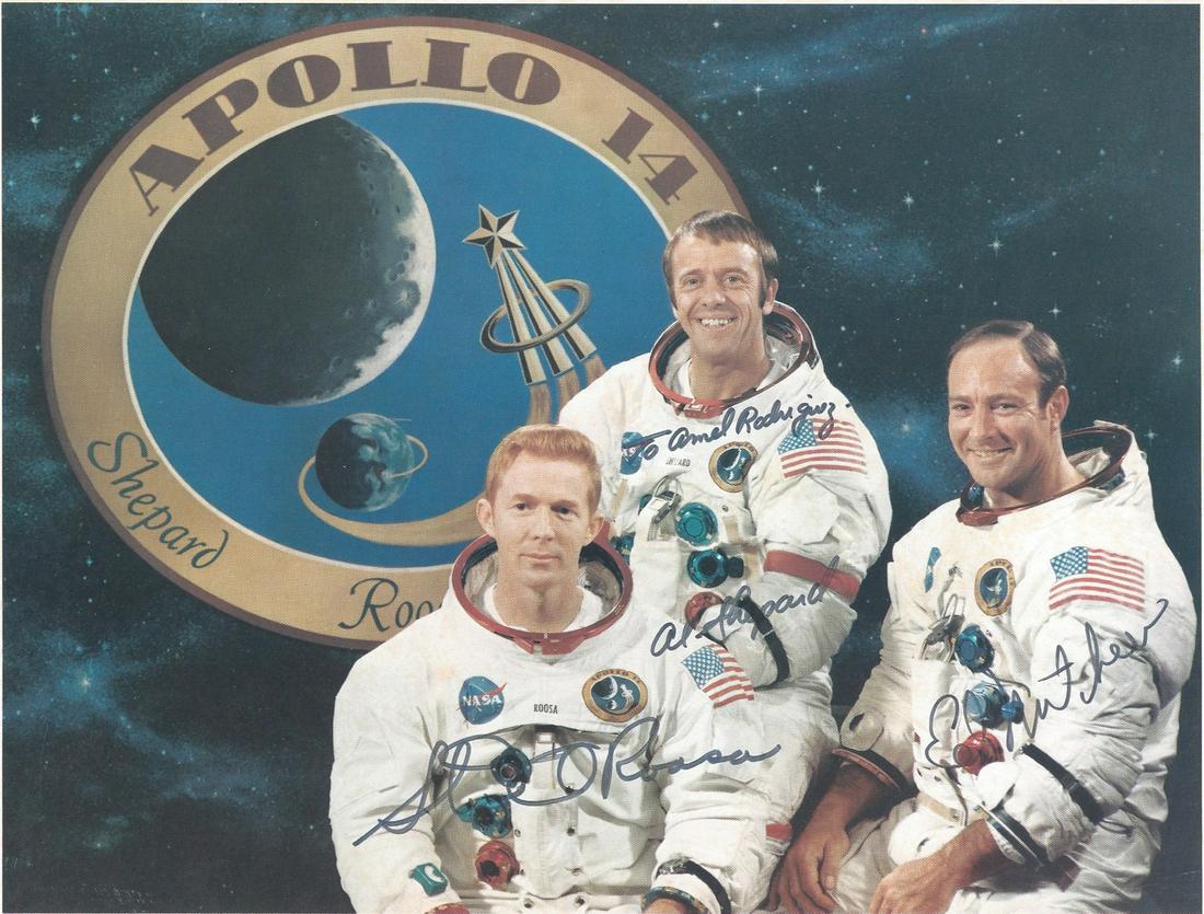 A GROUP OF THREE NASA PRINTS, APOLLO 14, CREW SIGNED, (1 of 3)
