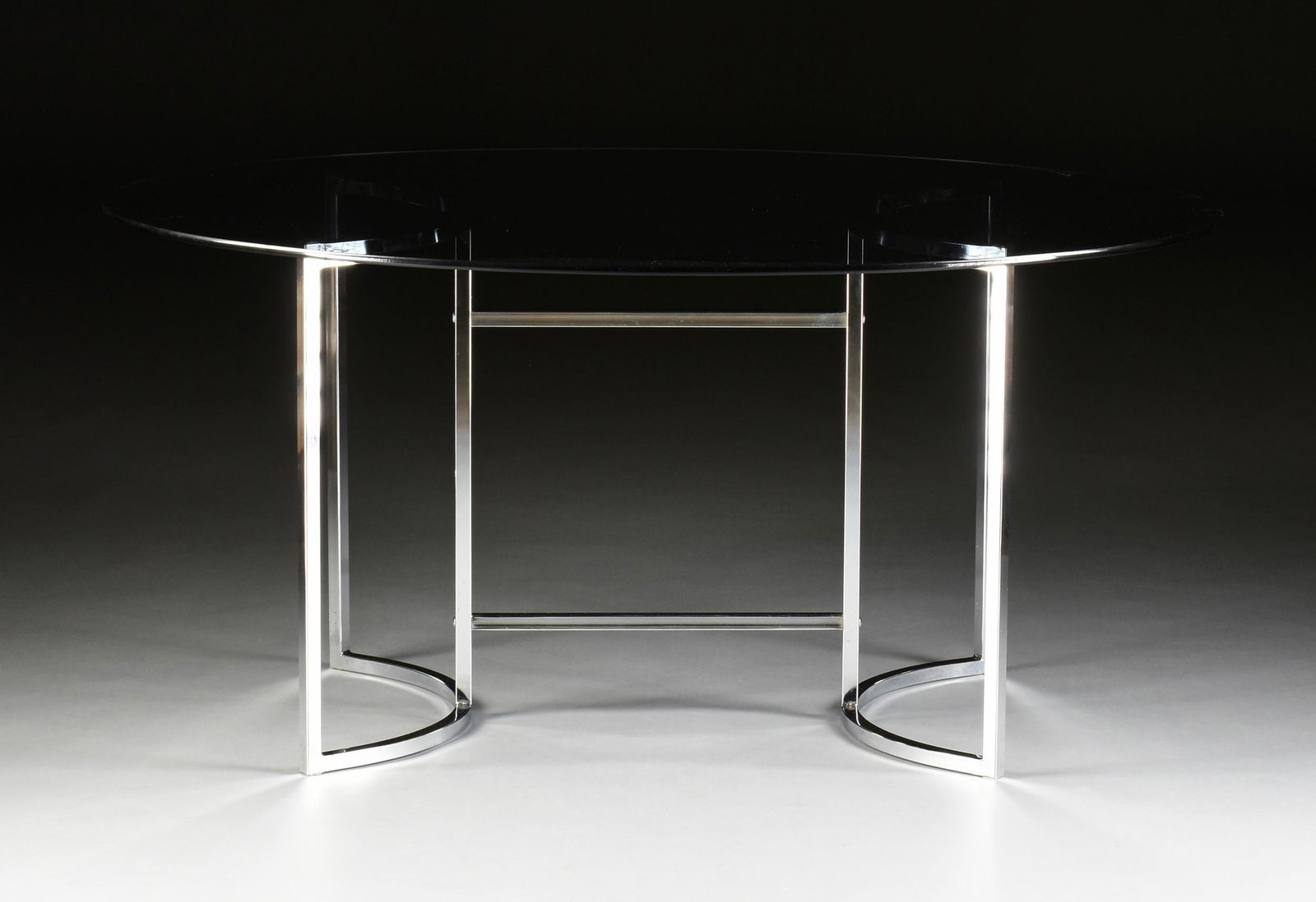 A MID CENTURY MODERN SMOKEY GLASS TOP CHROMED STEEL (1 of 6)