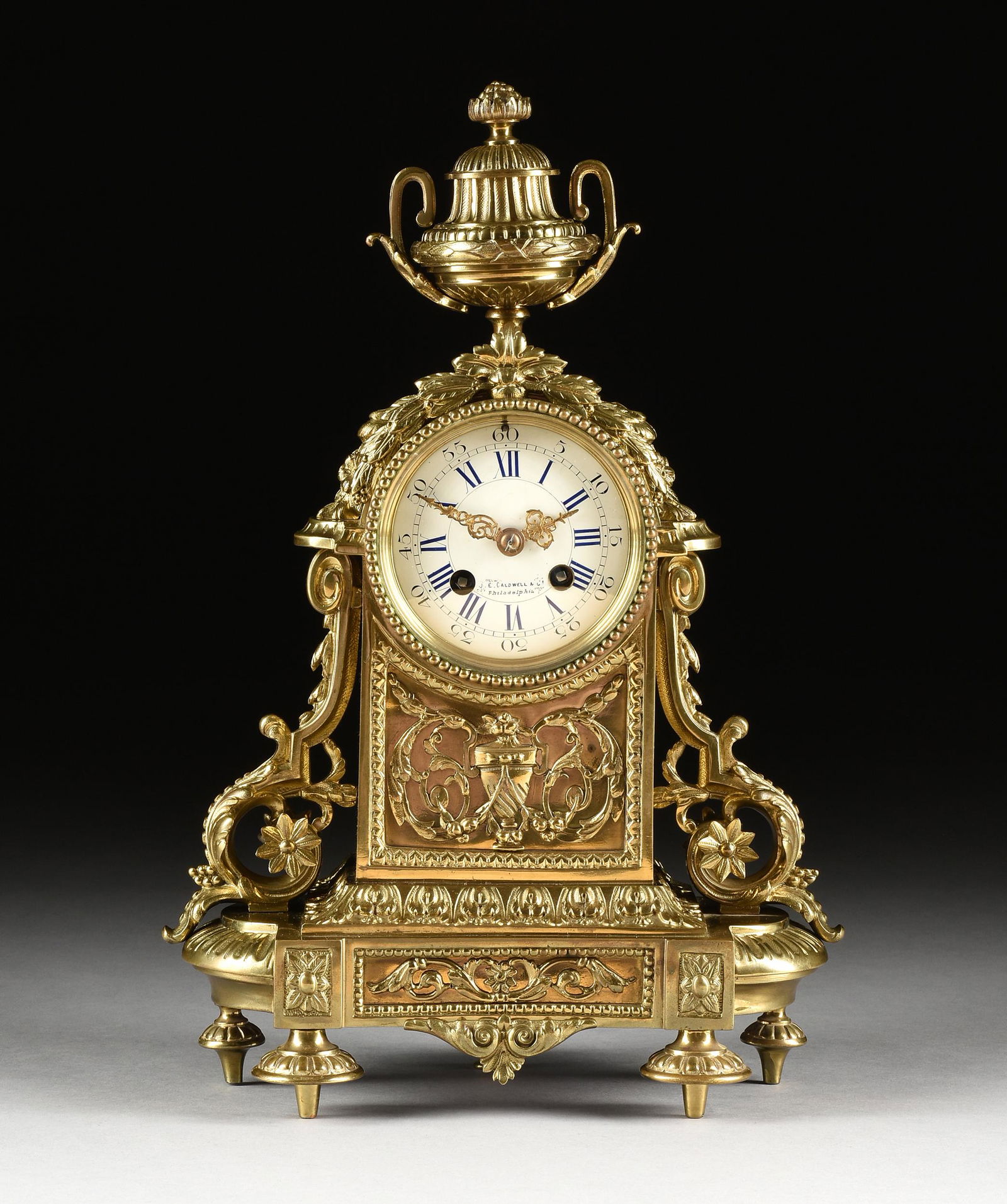 A LOUIS XVI STYLE GILT BRASS CLOCK, JAPY FRERES, (1 of 10)