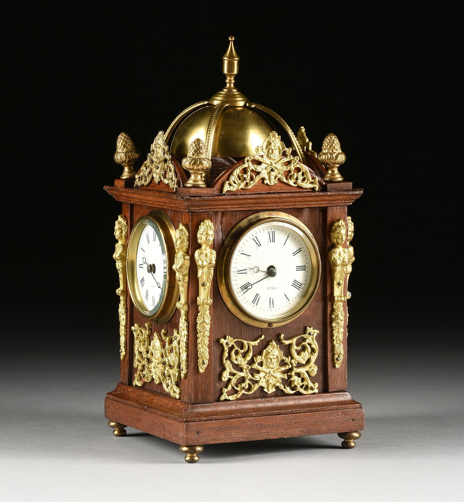 A RENAISSANCE REVIVAL ORMOLU MOUNTED OAK FOUR DIAL (1 of 14)