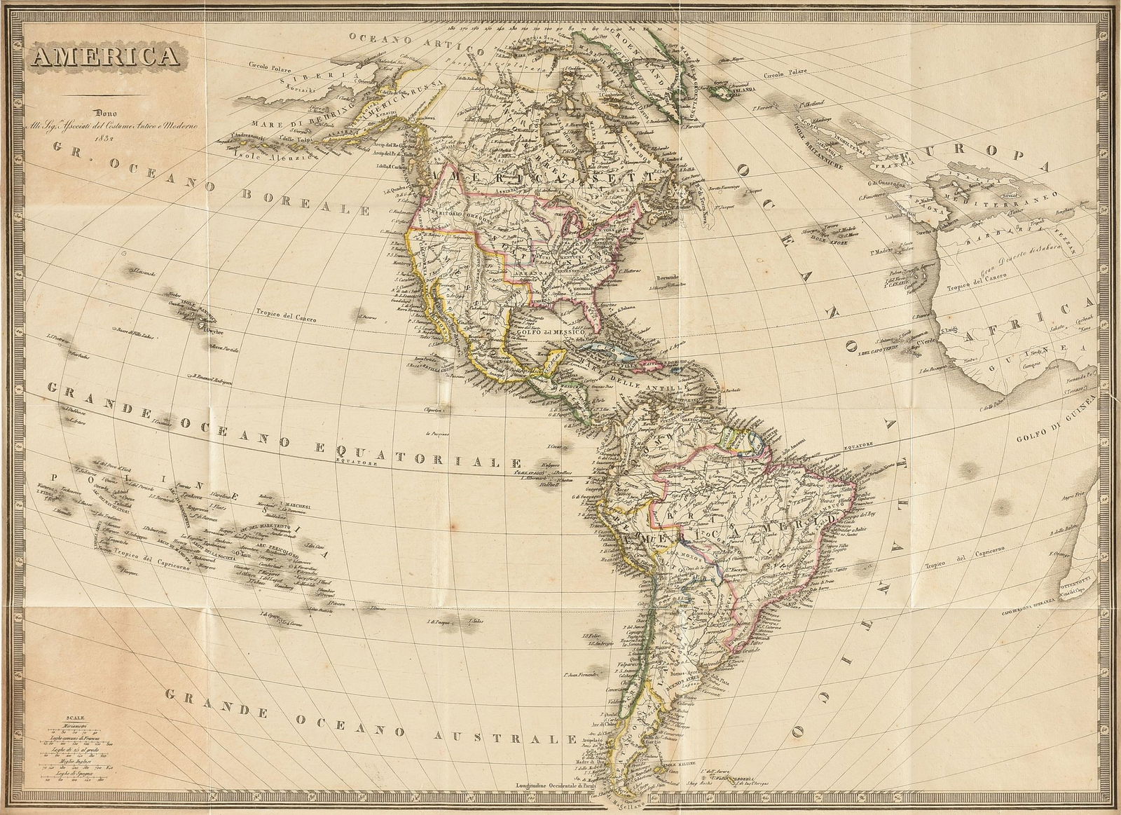 AN ANTIQUE MAP, "America," MILAN, CIRCA 1832, (1 of 8)
