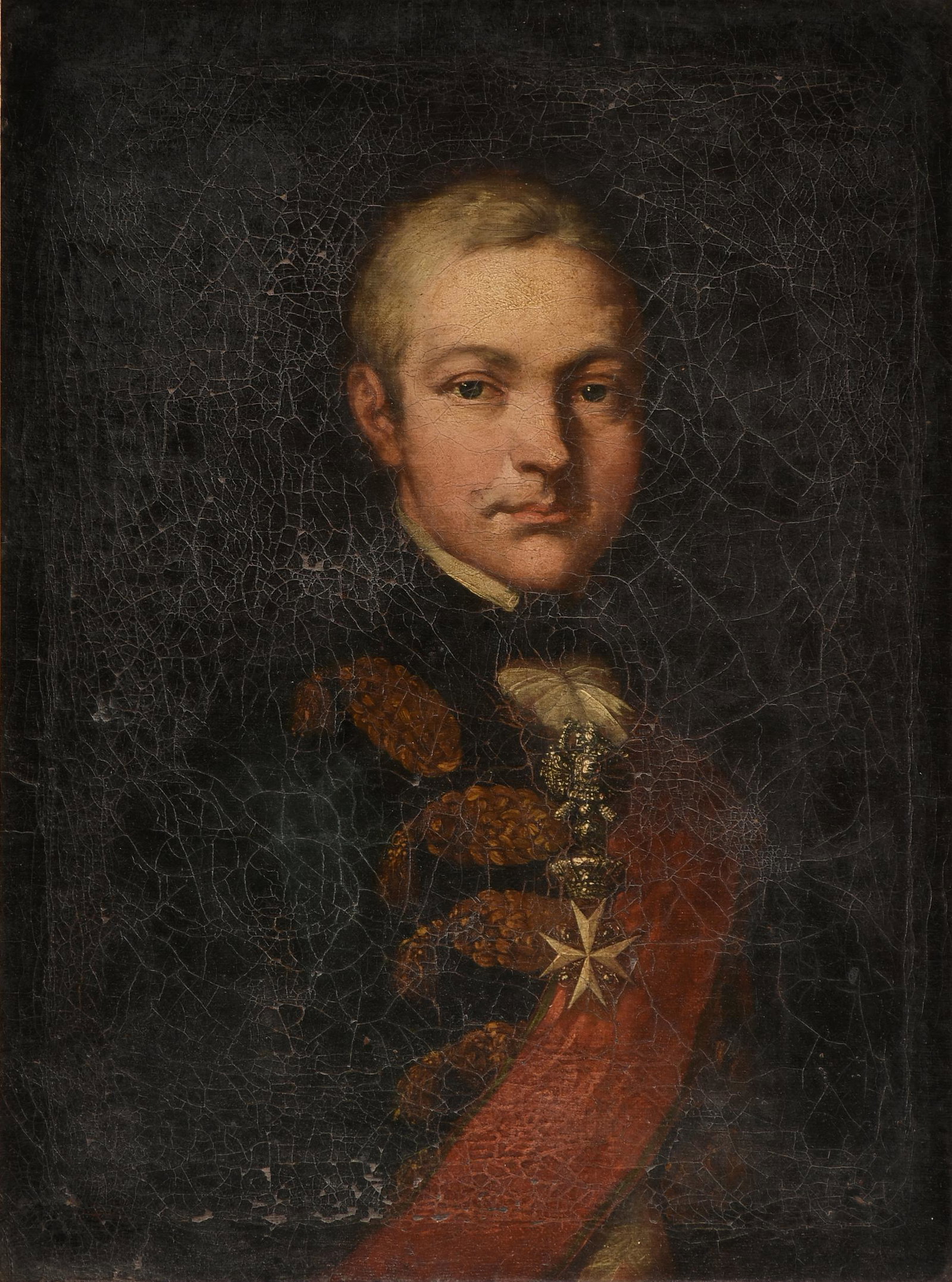 ITALIAN SCHOOL, A PAINTING, "Portrait of Ferdinand III,: ITALIAN SCHOOL, A PAINTING, "Portrait of Ferdinand III, Grand Duke of Tuscany, wearing a Green Coat and Diamond Encrusted Tuscan Order of Saint Stephen," 1790-1825, oil on canvas. 24 1/2" x 18" Note: 