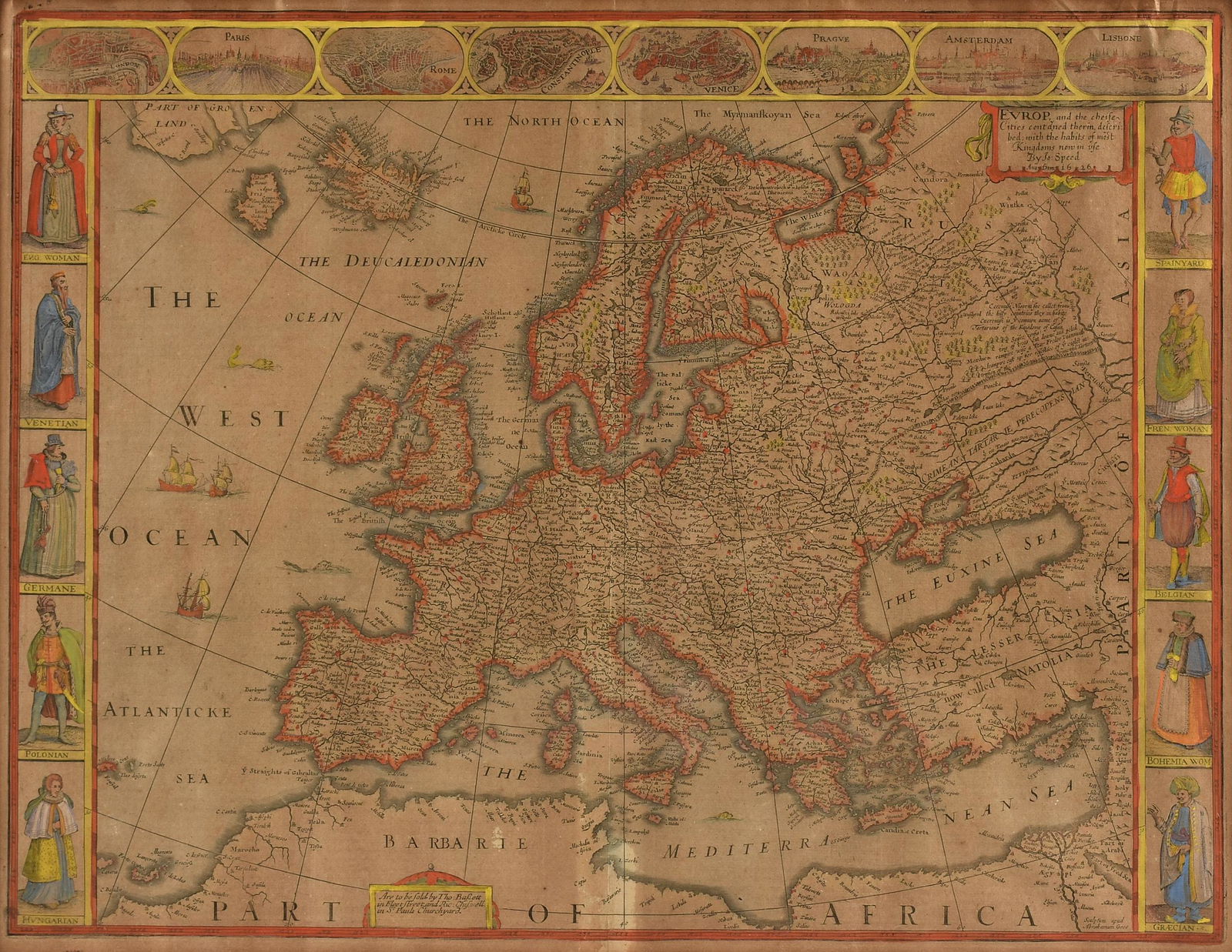 AN ANTIQUE MAP, "Europe (Evrop)," JOHN SPEED, (1 of 15)