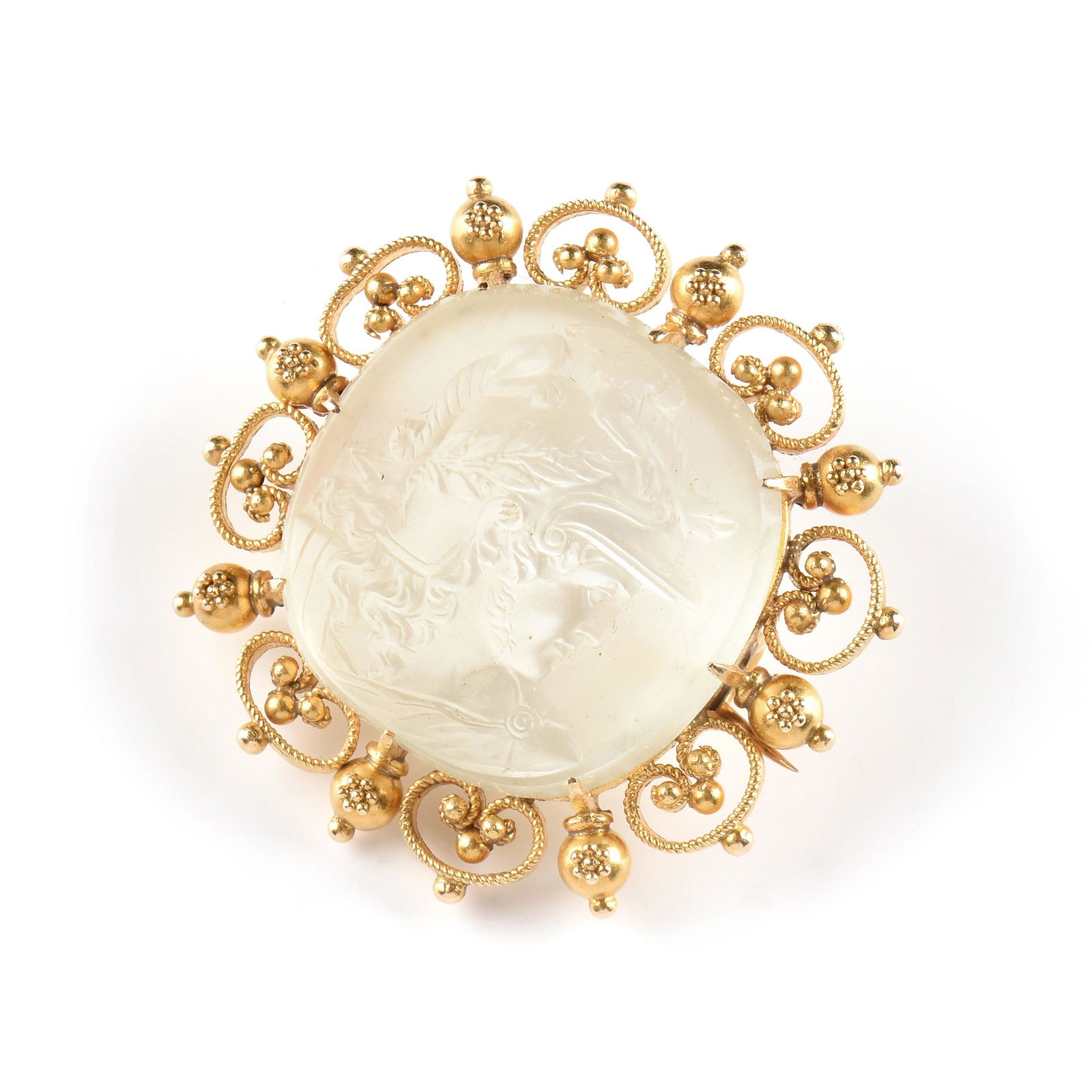 AN ANTIQUE ETRUSCAN REVIVAL 18K YELLOW GOLD AND GLASS (1 of 2)