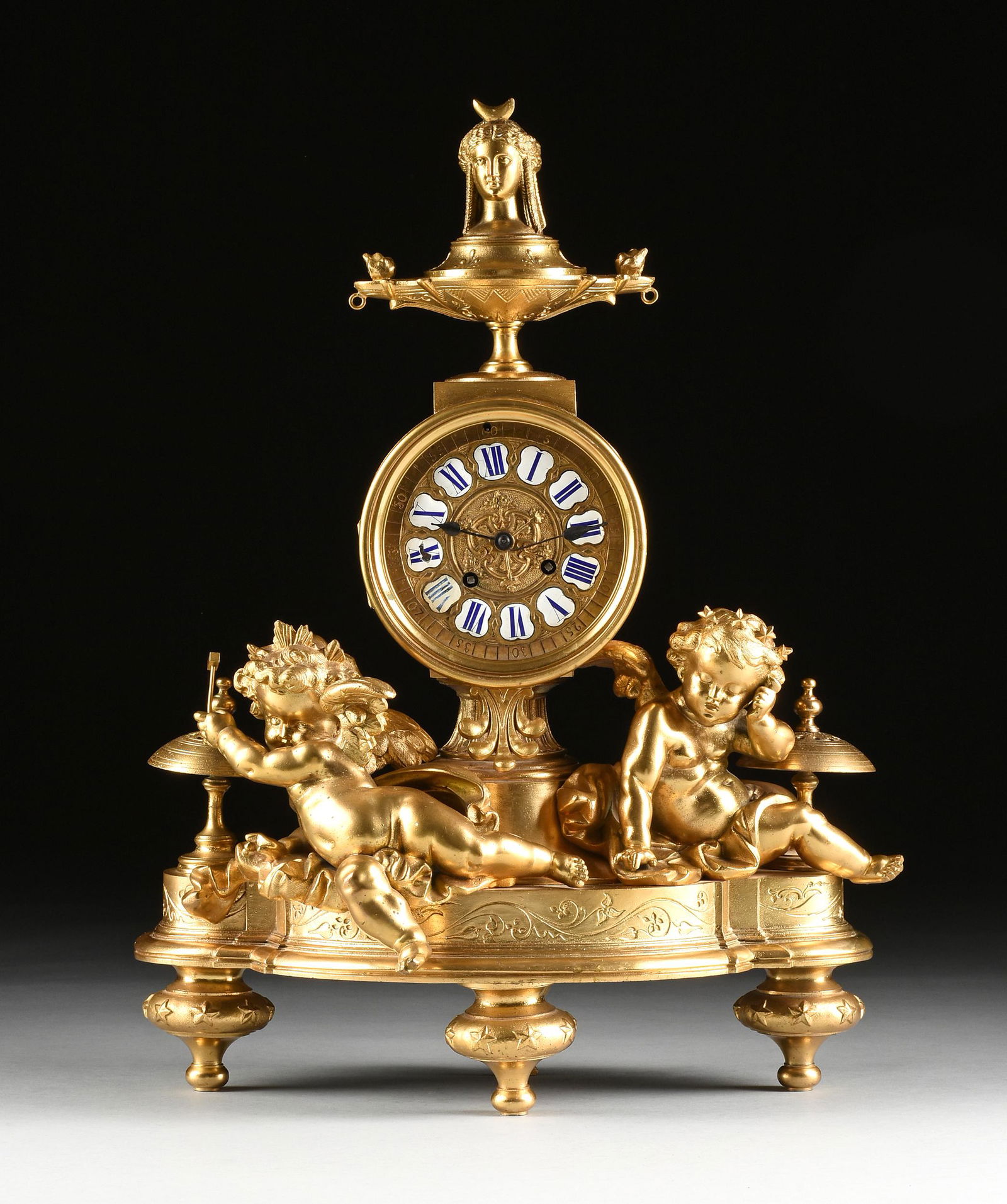 A FRENCH NÉO GREC GILT METAL FIGURAL MANTLE CLOCK, CASE (1 of 12)