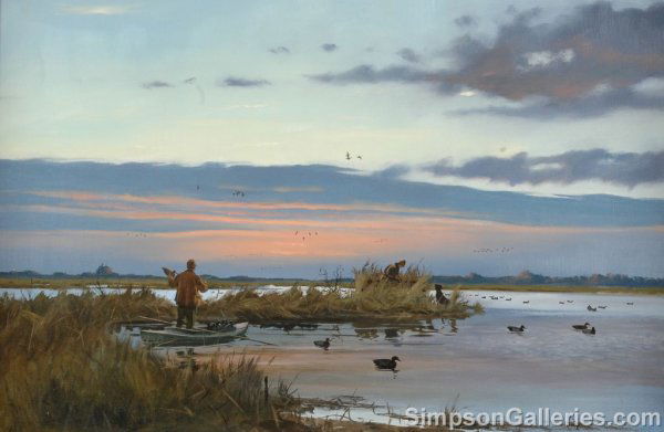 BRETT JAMES SMITH (American b. 1958) A PAINTING,: BRETT JAMES SMITH (American b. 1958) A PAINTING, "Ready the Hunt," oil on board, signed L/R. 26" x 36". Framed.