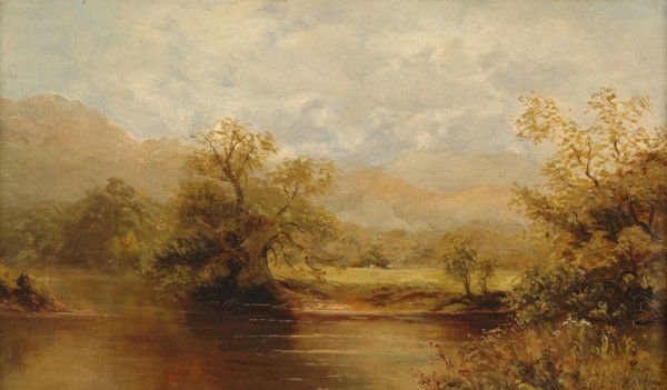 ERNEST PARTON (American/British 1845-1933) A PAIN: ERNEST PARTON (American/British 1845-1933) A PAINTING, "A Quiet Spot on the USK," oil on canvas, signed L/R. Exhibited: National Academy, Royal Academy of London. 12" x 20". Framed.