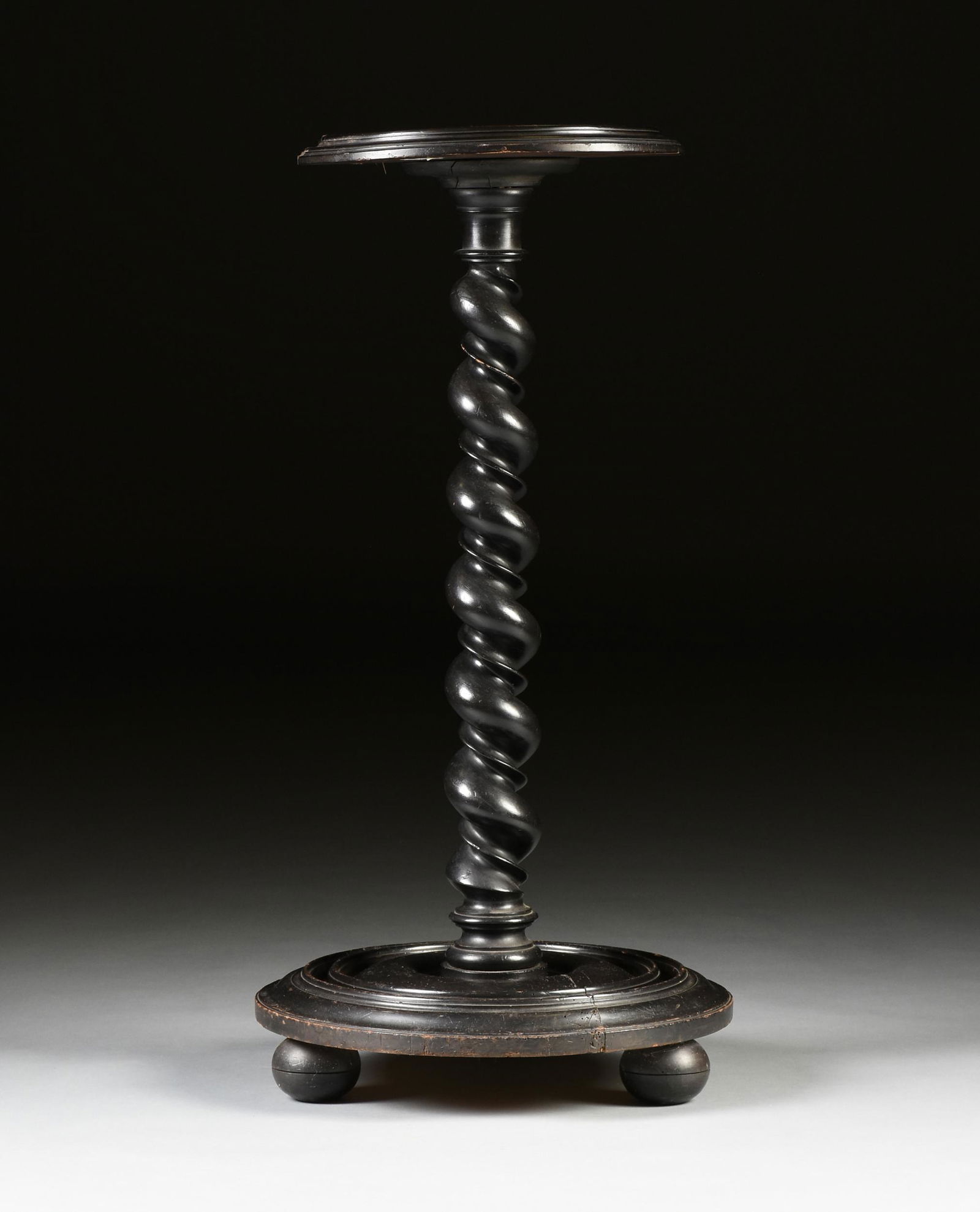 A VICTORIAN EBONIZED AND CARVED WOOD PEDESTAL STAND, (1 of 7)