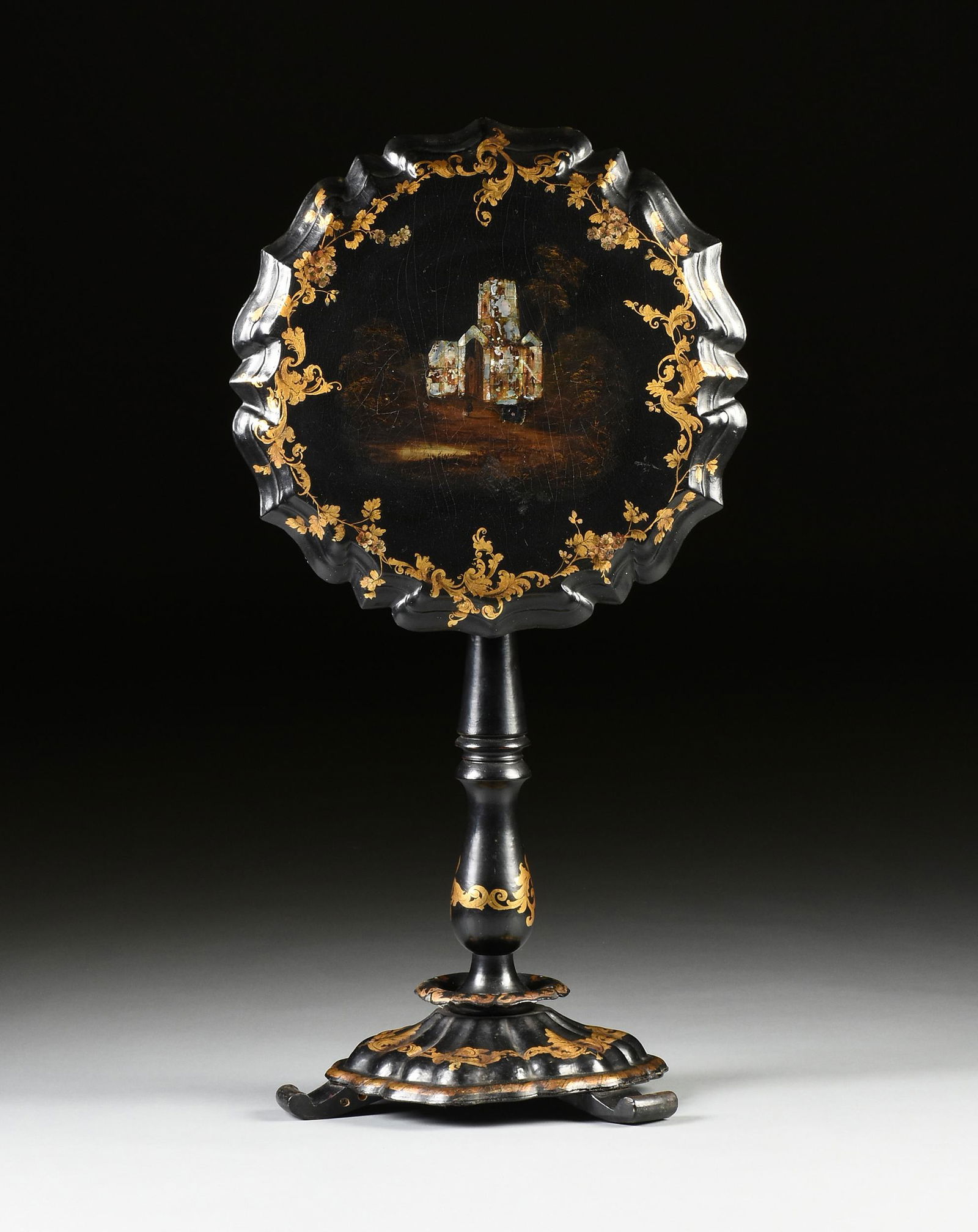 A VICTORIAN PARCEL GILT AND ABALONE INLAID BLACK PAPIER (1 of 9)