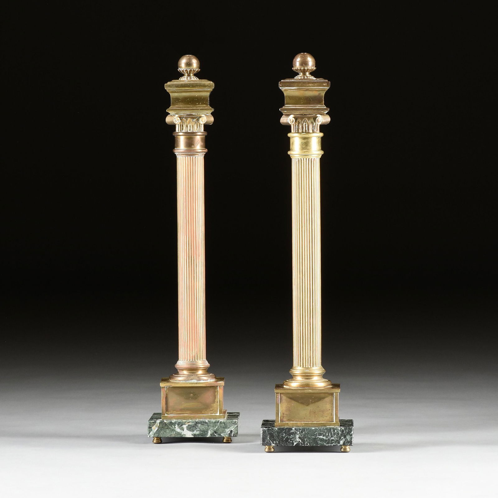 A PAIR OF NEOCLASSICAL REVIVAL GILT BRASS ON MARBLE (1 of 8)