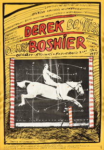 DEREK BOSHIER (English b. 1937) A SIGNED EXHIBITION: DEREK BOSHIER (English b. 1937) A SIGNED EXHIBITION POSTER, "Photography at Muzeum Sztuki," ?ÓD?, CIRCA 1981, color lithograph on paper, dedicated, signed and dated in lower margin in marker, "To Hon