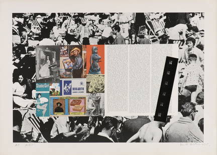 DEREK BOSHIER (British b. 1937) A PRINT "Artist: DEREK BOSHIER (British b. 1937) A PRINT "Artist (Hogarth)," 1975, silkscreen and collage on paper, signed and dated in margin in pencil L/R, marked A.P. and titled L/L. 22 1/4" x 30 3/4" Provenance: E