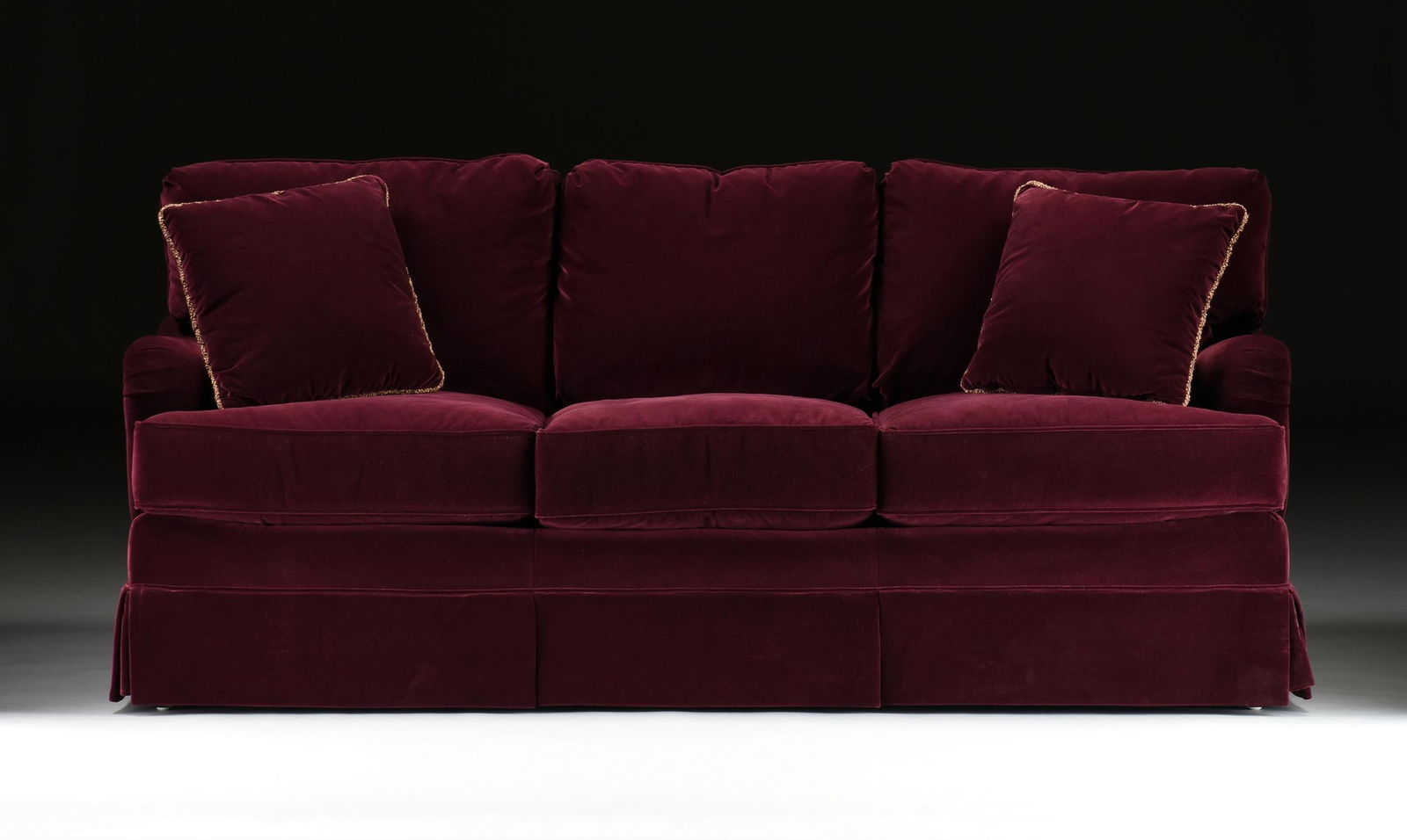 A HENREDON PURPLE VELVET UPHOLSTERED WITH WELT TRIM (1 of 9)