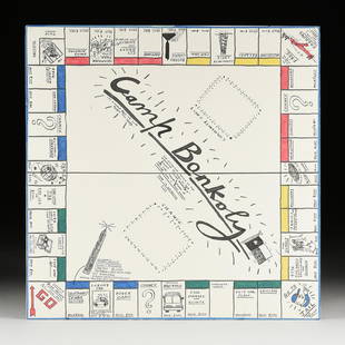 DEREK BOSHIER (British b. 1937) A COLLAGE, "Camh: DEREK BOSHIER (British b. 1937) A COLLAGE, "Camh Bonkoly," 1982, mixed media on paper mounted to matboard, no visible signature. 20 1/2" x 20 1/2" Note: This piece was likely created for the exhibitio