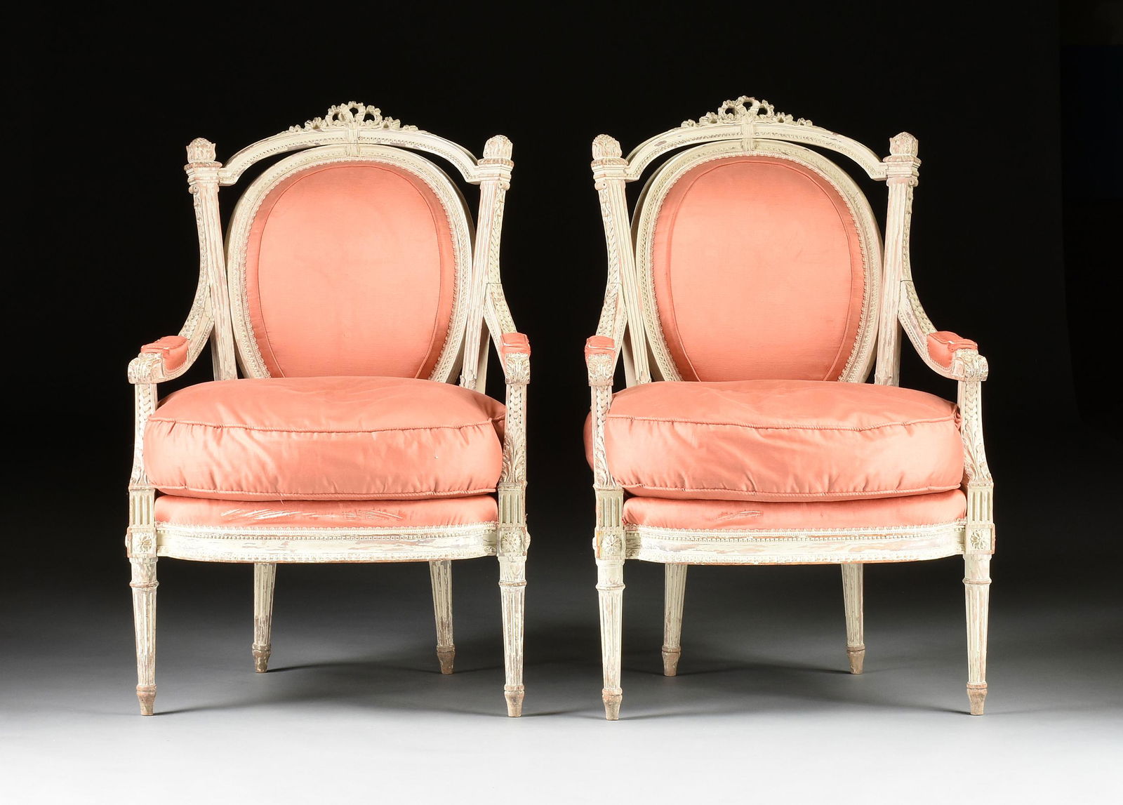 A PAIR OF LOUIS XVI STYLE WHITE PAINTED WOOD AND (1 of 12)