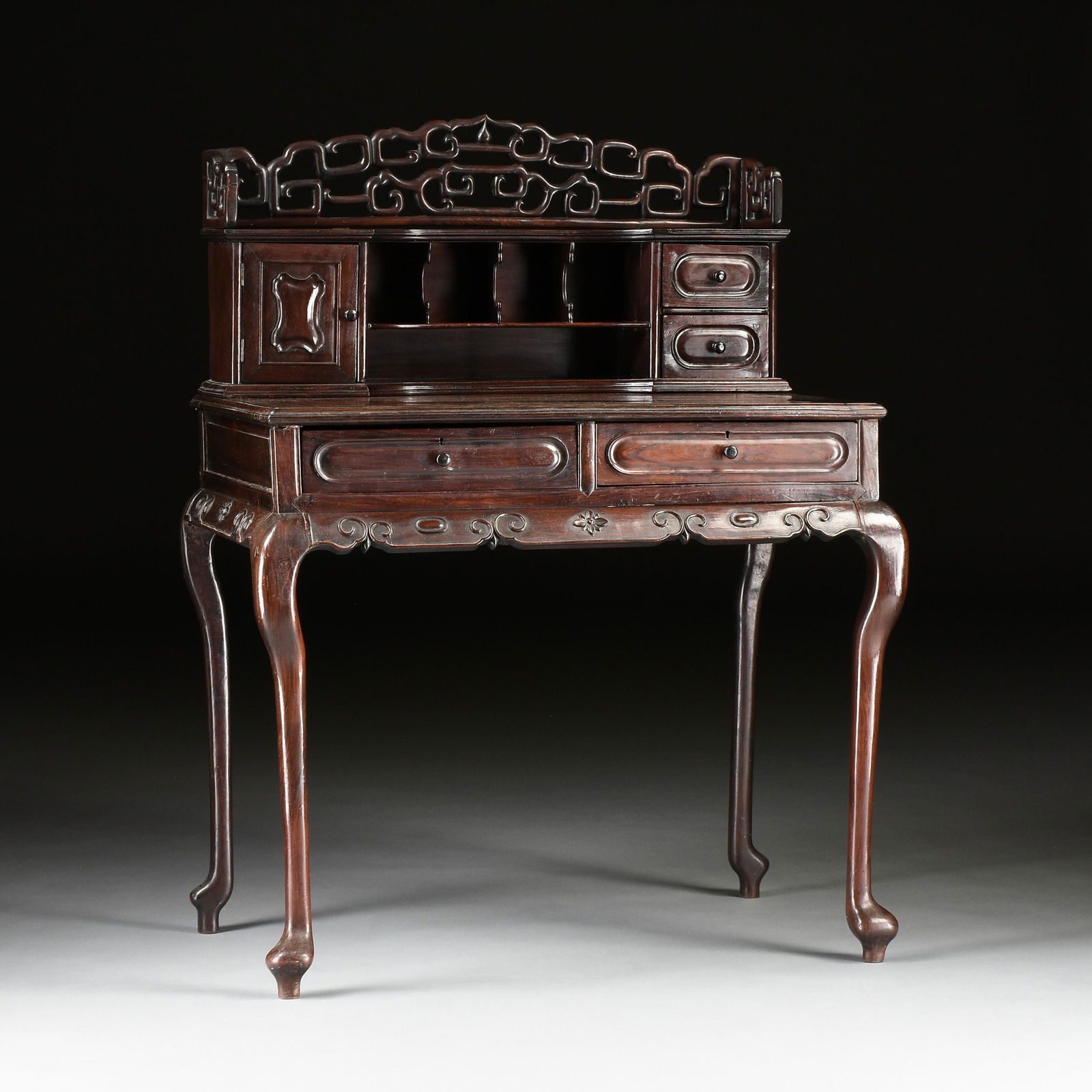 A CHINESE EXPORT ROSEWOOD BONHEUR DU JOUR, SIGNED, (1 of 14)