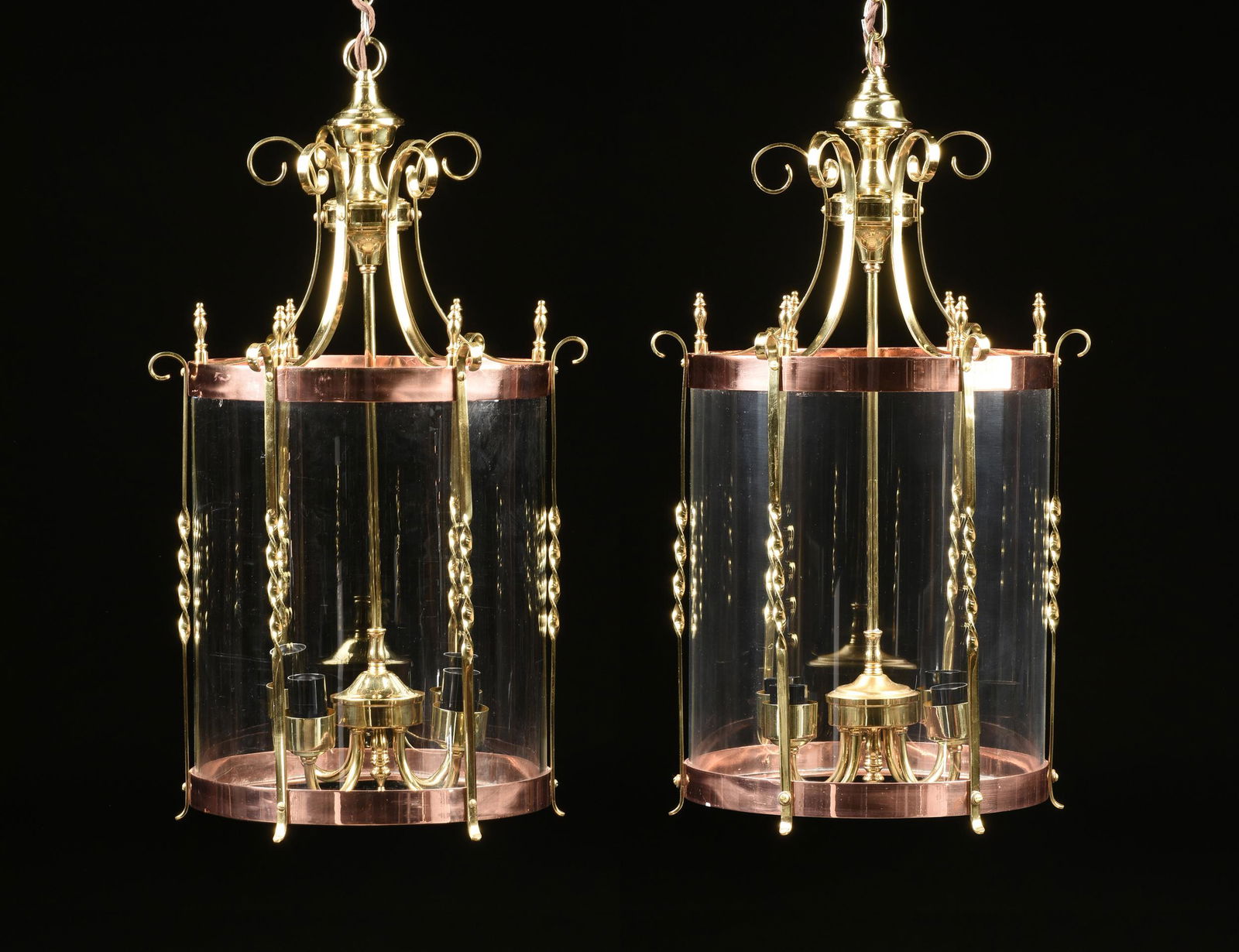 A PAIR OF REGENCY STYLE BRASS, COPPER, AND GLASS (1 of 3)