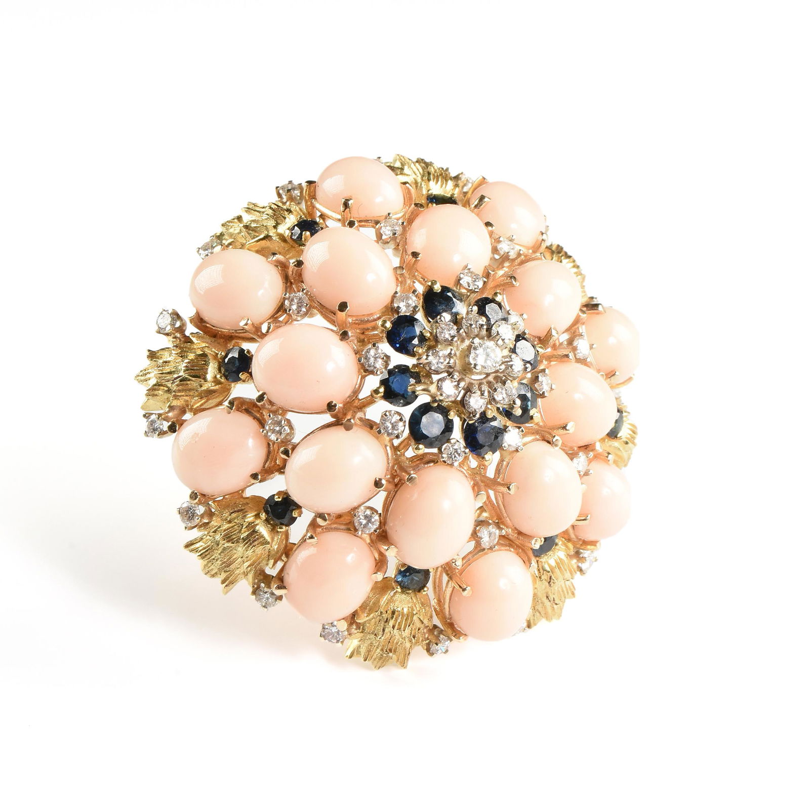 A VINTAGE MODERN PEACH CORAL, SAPPHIRE, DIAMOND, AND (1 of 3)