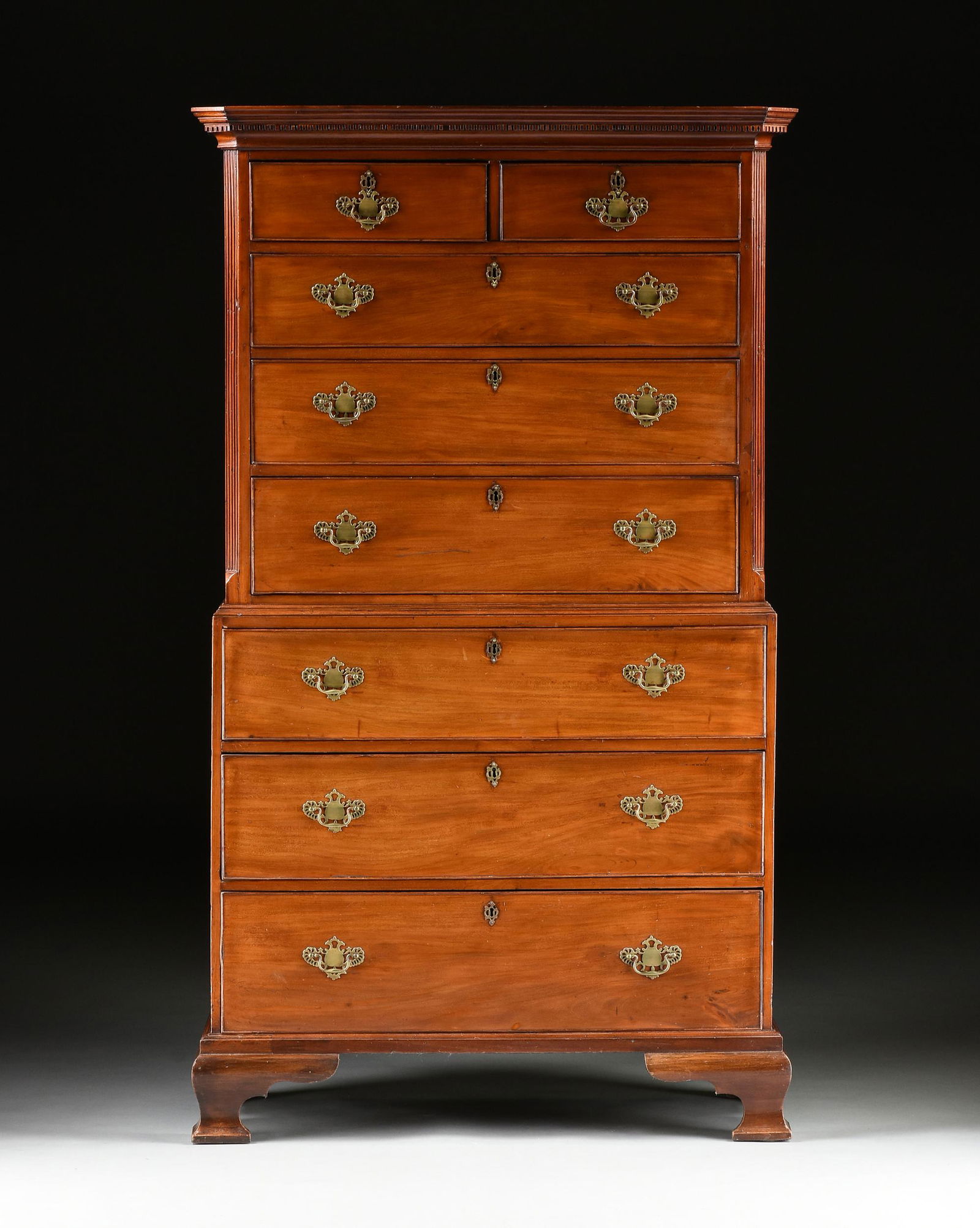 AN AMERICAN CHIPPENDALE MAHOGANY CHEST-ON-CHEST, LATE (1 of 13)