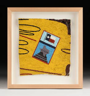 DEREK BOSHIER (British b. 1937) A PAINTING, "Untitled,: DEREK BOSHIER (British b. 1937) A PAINTING, "Untitled, Fragment of Tx. Flag," 1980-1990, oil on paper, no visible signature. 10 1/2" x 9 1/2" Provenance: Exhibited in "AN ART HISTORIAN COLLECTS: The D