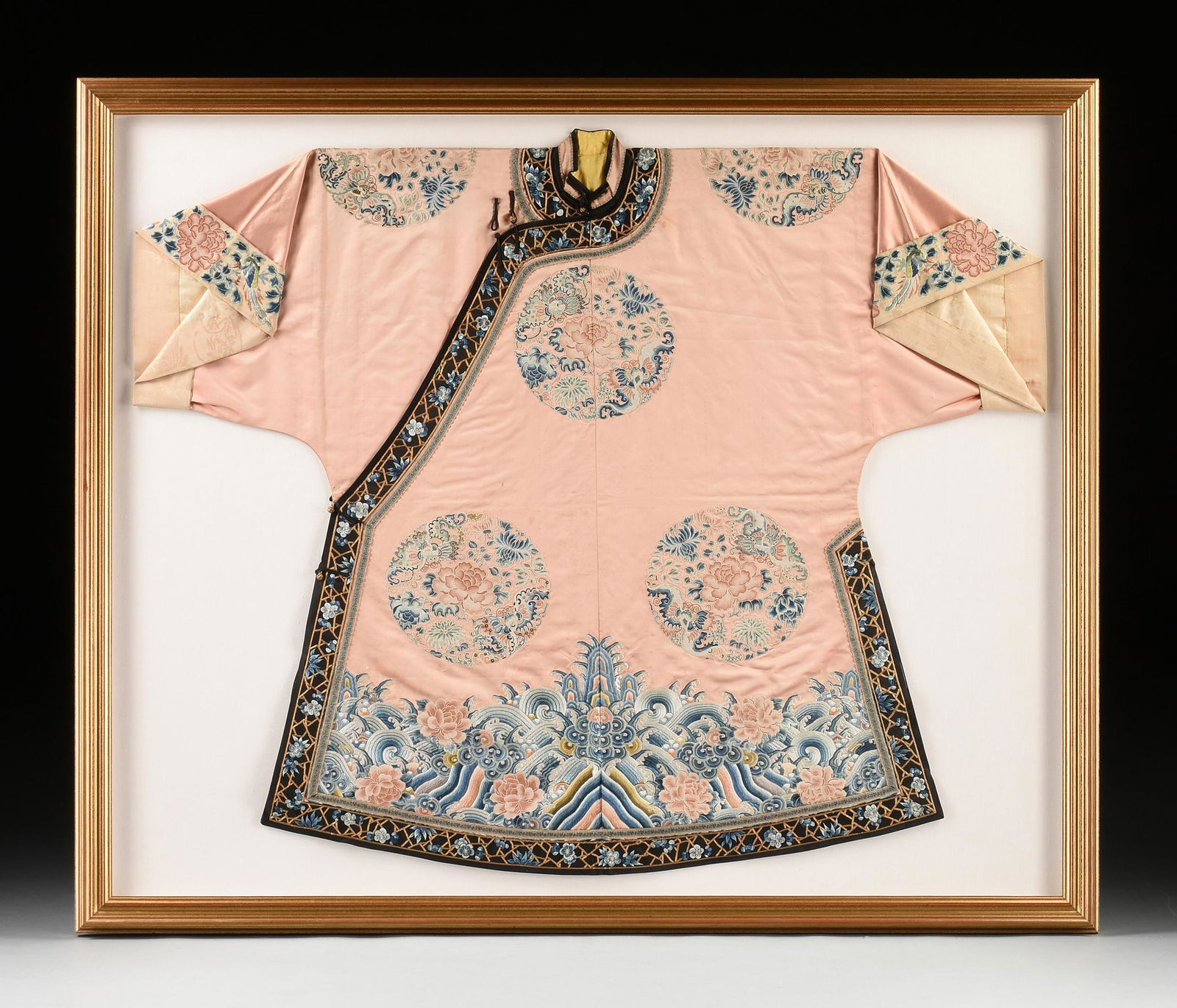 A QING DYNASTY GILT APRICOT GROUND SILK WOMEN'S SEMI (1 of 10)