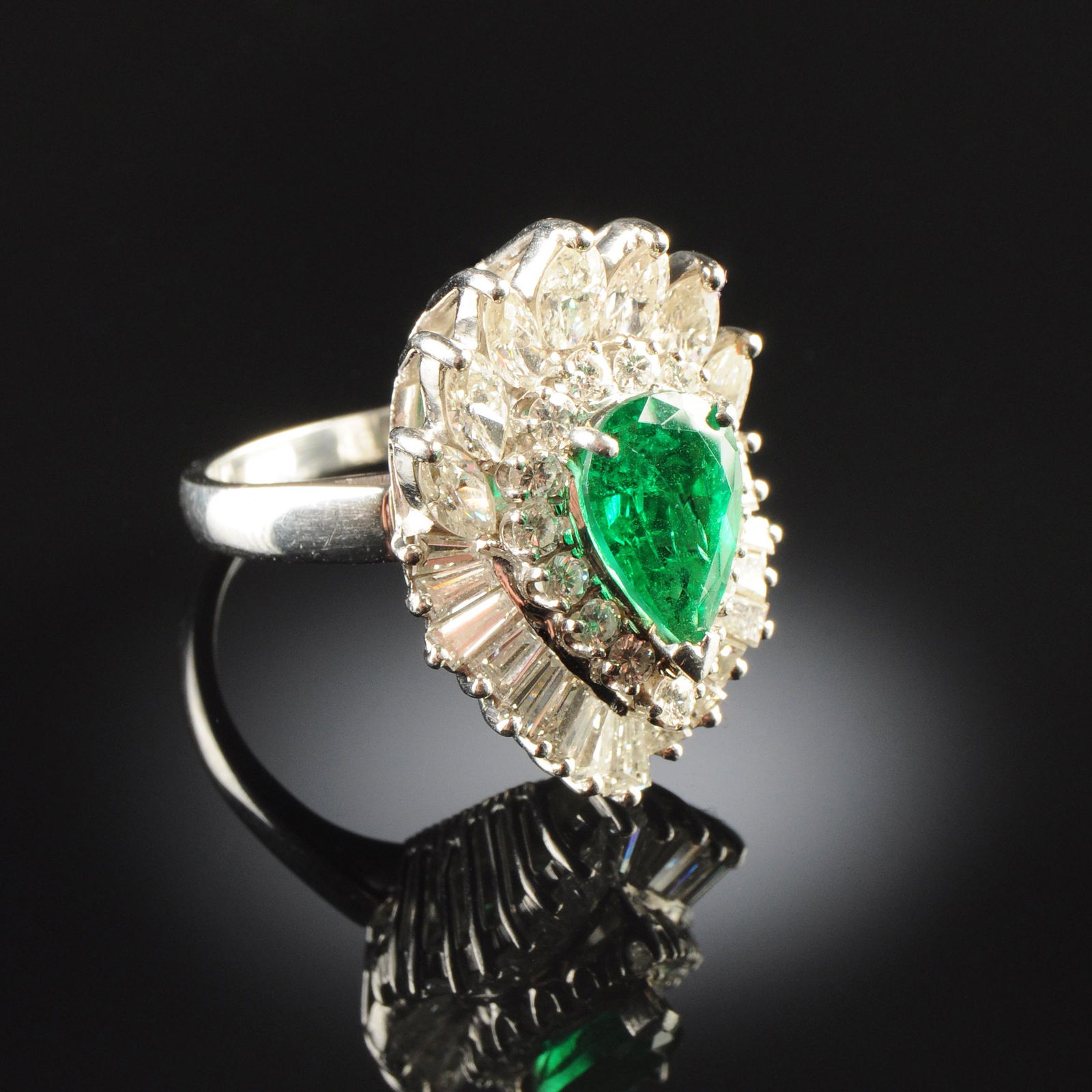 A PLATINUM, 14K WHITE GOLD, EMERALD, AND DIAMOND LADY'S (1 of 4)