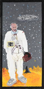 DEREK BOSHIER (British b. 1937) A PAINTING AND A: DEREK BOSHIER (British b. 1937) A PAINTING AND A SKETCH, "David Brauer on Planet Vasari Centauri," AND "Brauernaut," 2018, comprising one painting and one drawing, "David Brauer on Planet Vasari Centa