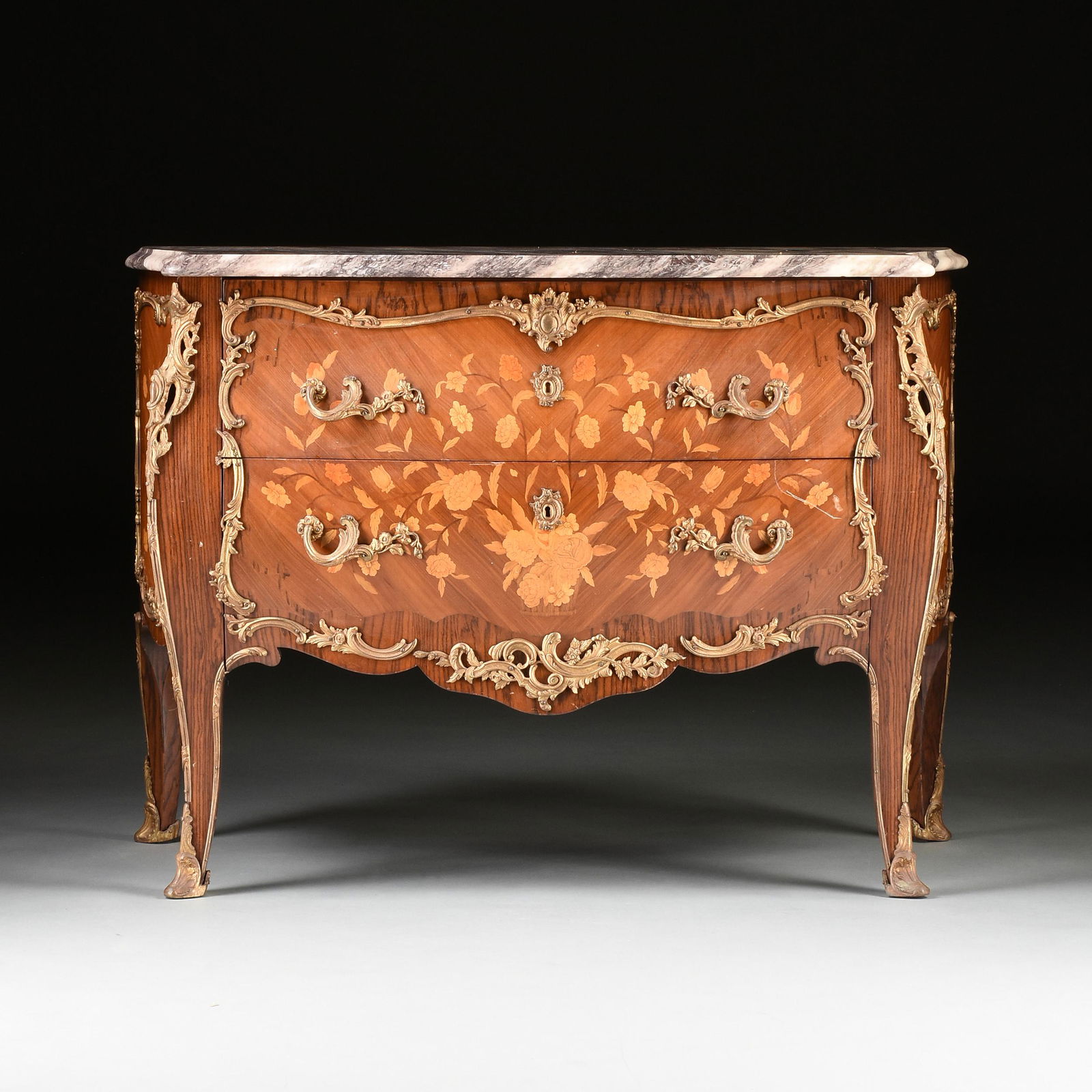 A LOUIS XV STYLE ORMOLU MOUNTED AND MARBLE TOPPED (1 of 12)