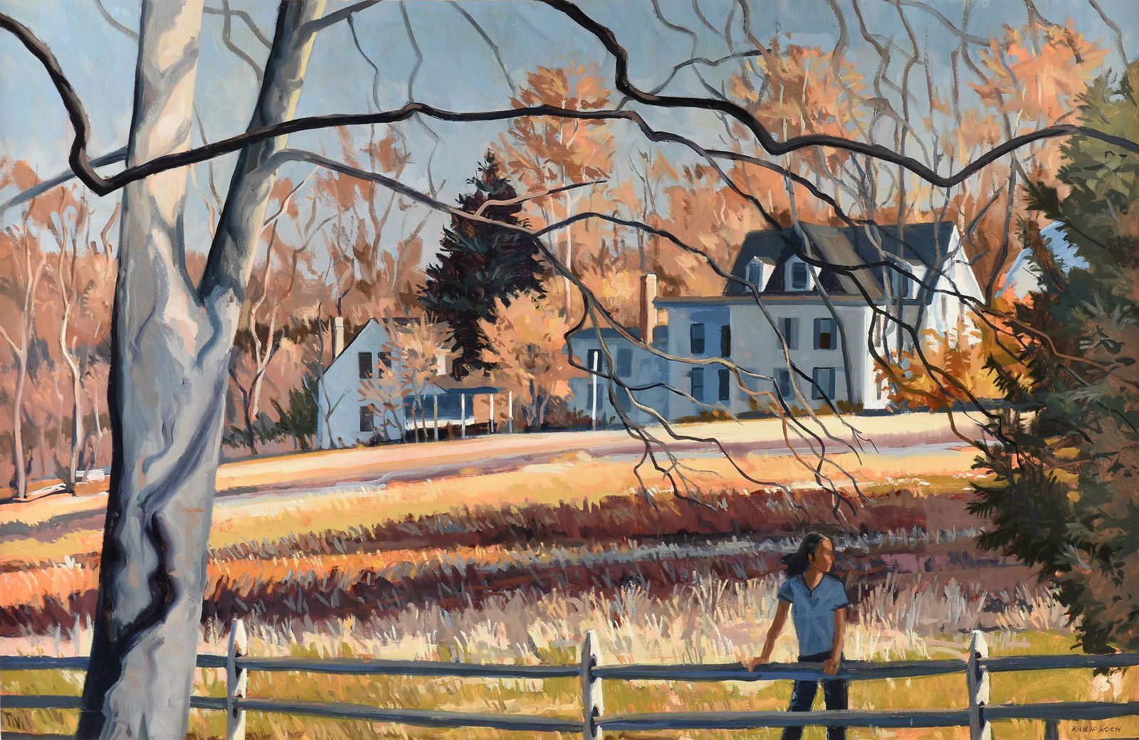 PHILIP KOCH (American 1948) A PAINTING, "Soltice,": PHILIP KOCH (American 1948) A PAINTING, "Soltice," oil on canvas, signed L/R, verso a paper gallery label. 36" x 48" Provenance: Meredith Long & Company, Houston, Texas.