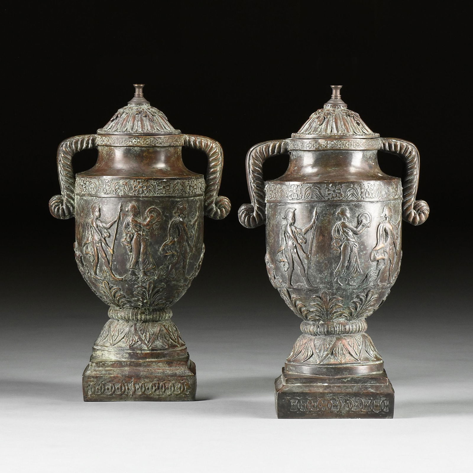 A PAIR OF OF NEO-GREC STYLE BRONZE URN LAMPS, LATE 20TH (1 of 12)