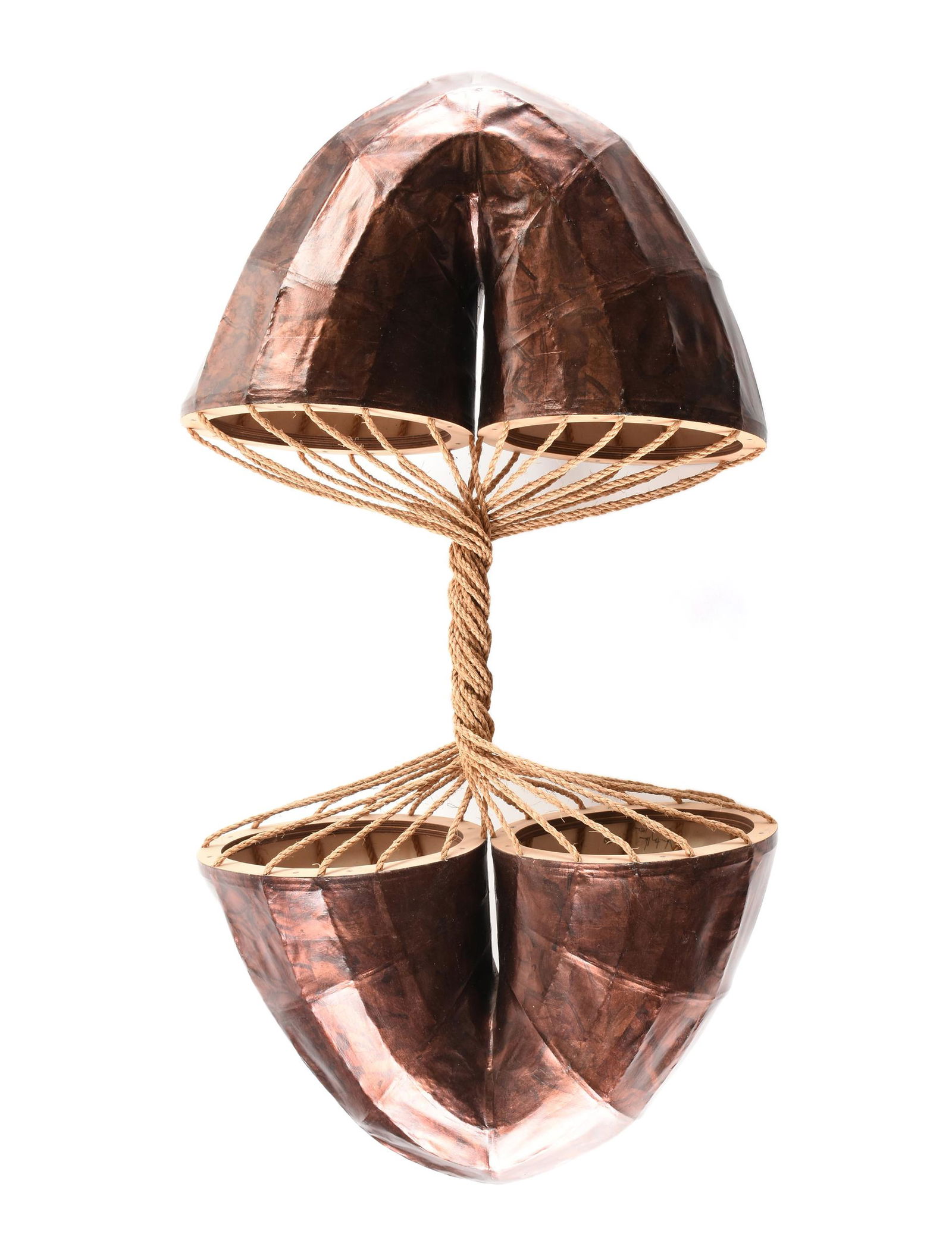 JOHN NEWMAN (American b. 1952) A SCULPTURE, "Spin Off,": JOHN NEWMAN (American b. 1952) A SCULPTURE, "Spin Off," 1992, rope, wood, paper and metal foil, signed and dated on interior, special edition 6/8. Height: 10" Width: 55" Depth: 29" Provenance: Persona