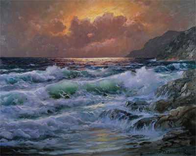 ALEXANDER DZIGURSKI: (American 1911 – 1995) A painting, "Seagory," oil on canvas, signed. 24" x 30". Framed.