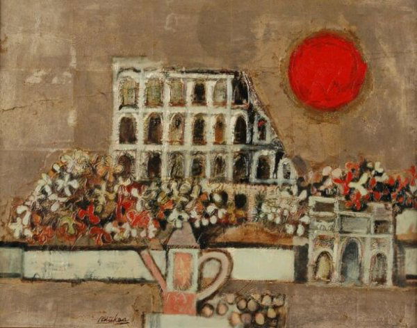 DAVID ADICKES (American b. 1927) A PAINTING, "Vie: DAVID ADICKES (American b. 1927) A PAINTING, "View from The Café," signed L/L. 16" x 20". Framed. Provenance: James Bute Gallery, Houston, Texas, under the direction of Ben DuBose.