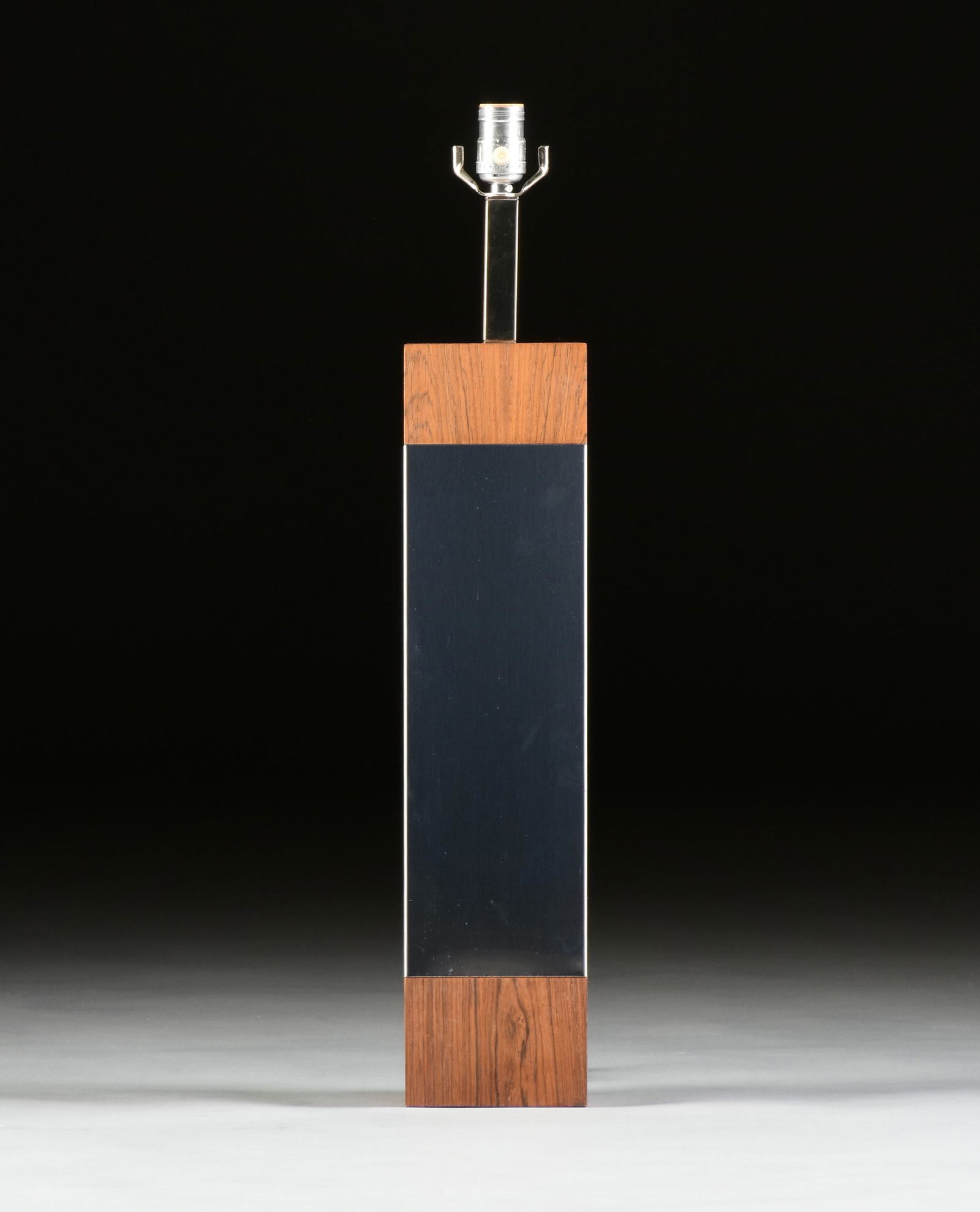 A MID-CENTURY MODERN ROSEWOOD AND CHROME TABLE LAMP, (1 of 2)