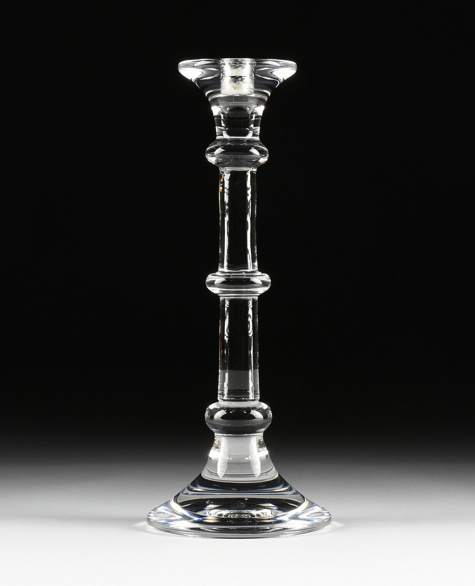 A VAL ST. LAMBERT BLOWN CRYSTAL TALL CANDLESTICK, (1 of 4)