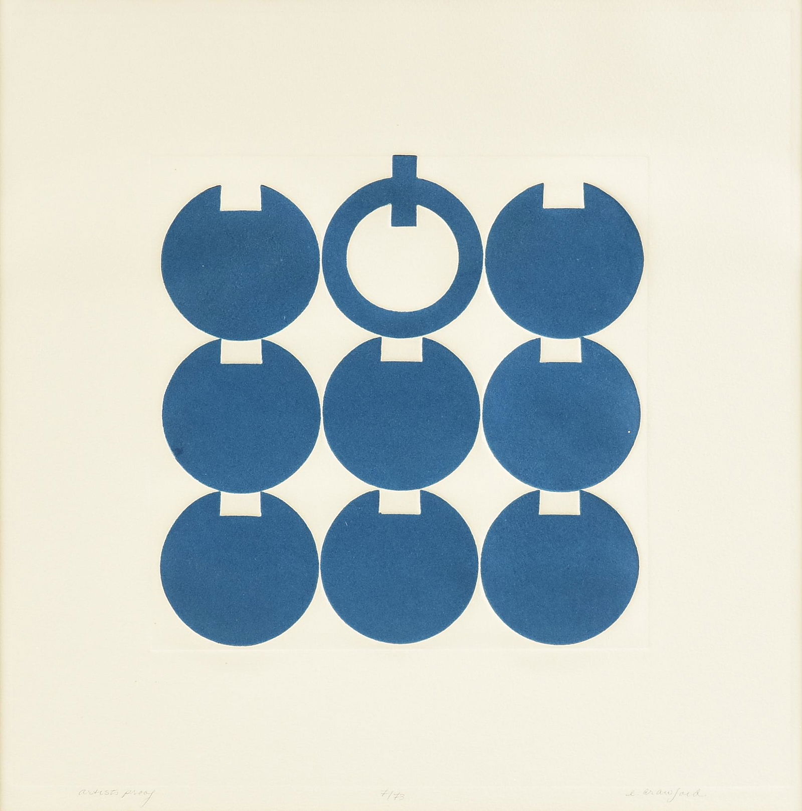 E. CRAWFORD (20th Century) A PRINT, "Minimalist Blue (1 of 9)